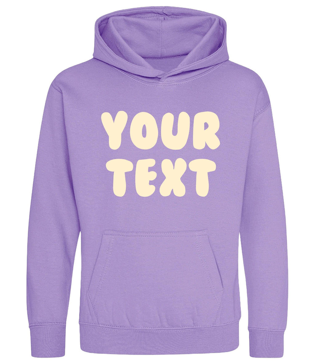 Personalised Bubble Font Text Hoodie (Kids & Adults Sizes) Custom Name Your Design Girls Boys Ladies Mens