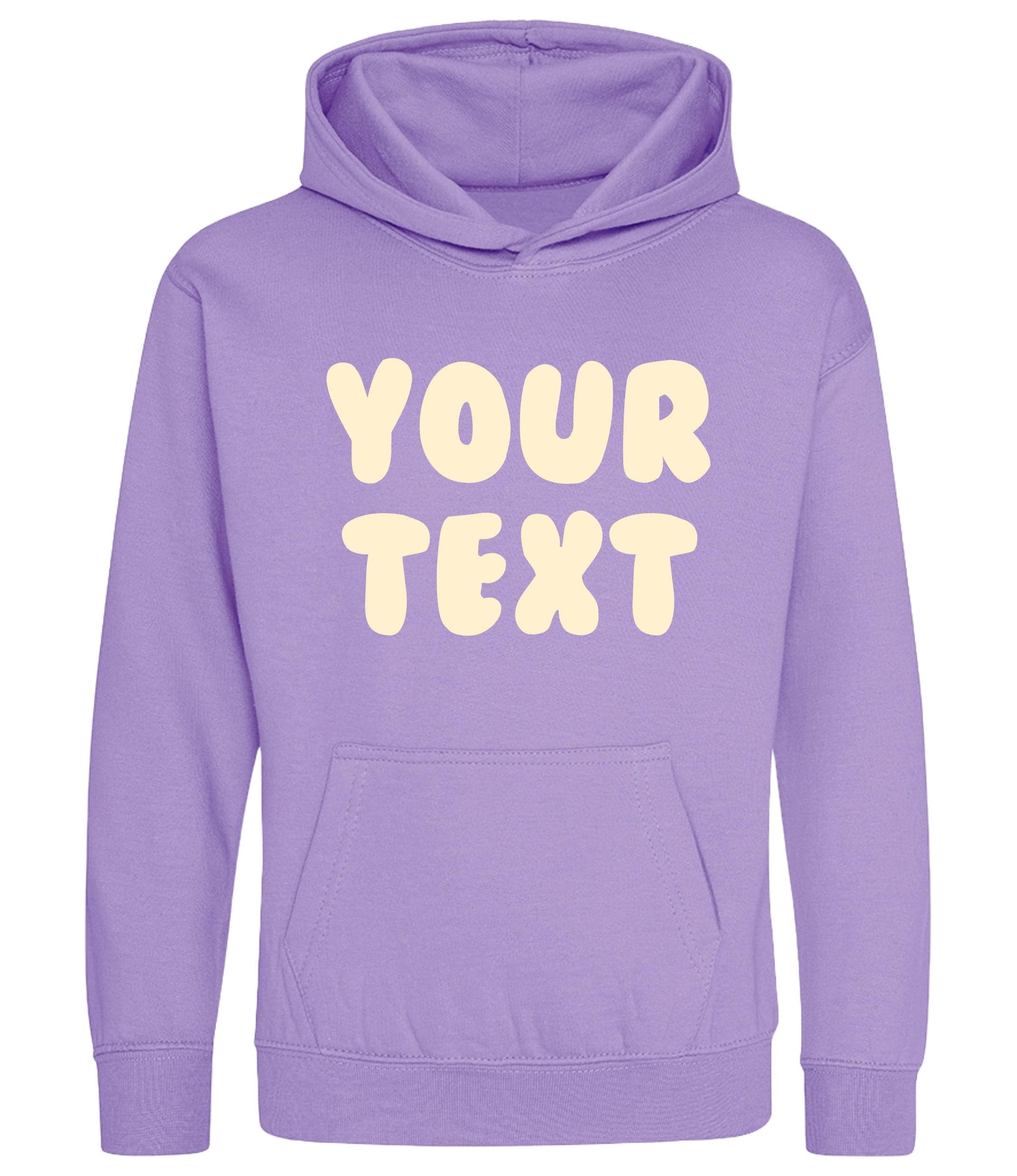Personalised Bubble Font Text Hoodie (Kids & Adults Sizes) Custom Name Your Design Girls Boys Ladies Mens