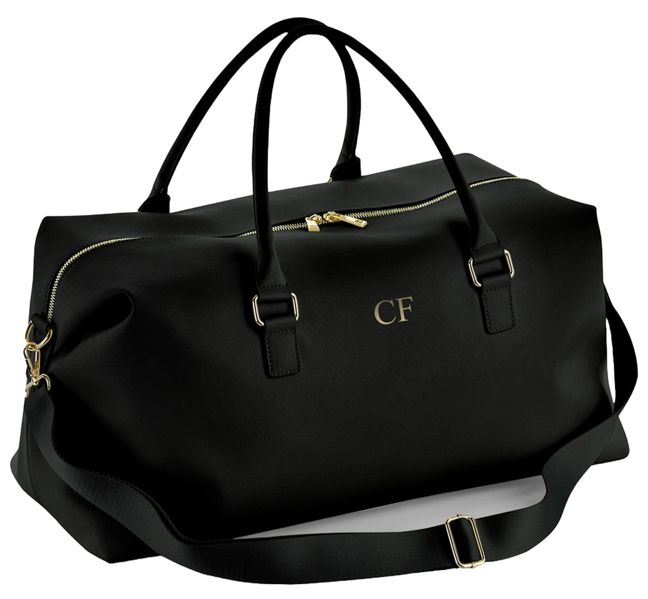 Personalised Initials Vegan Faux Leather Weekend Holdall Bag With Detachable Strap - Custom Monogram Gifts For Her
