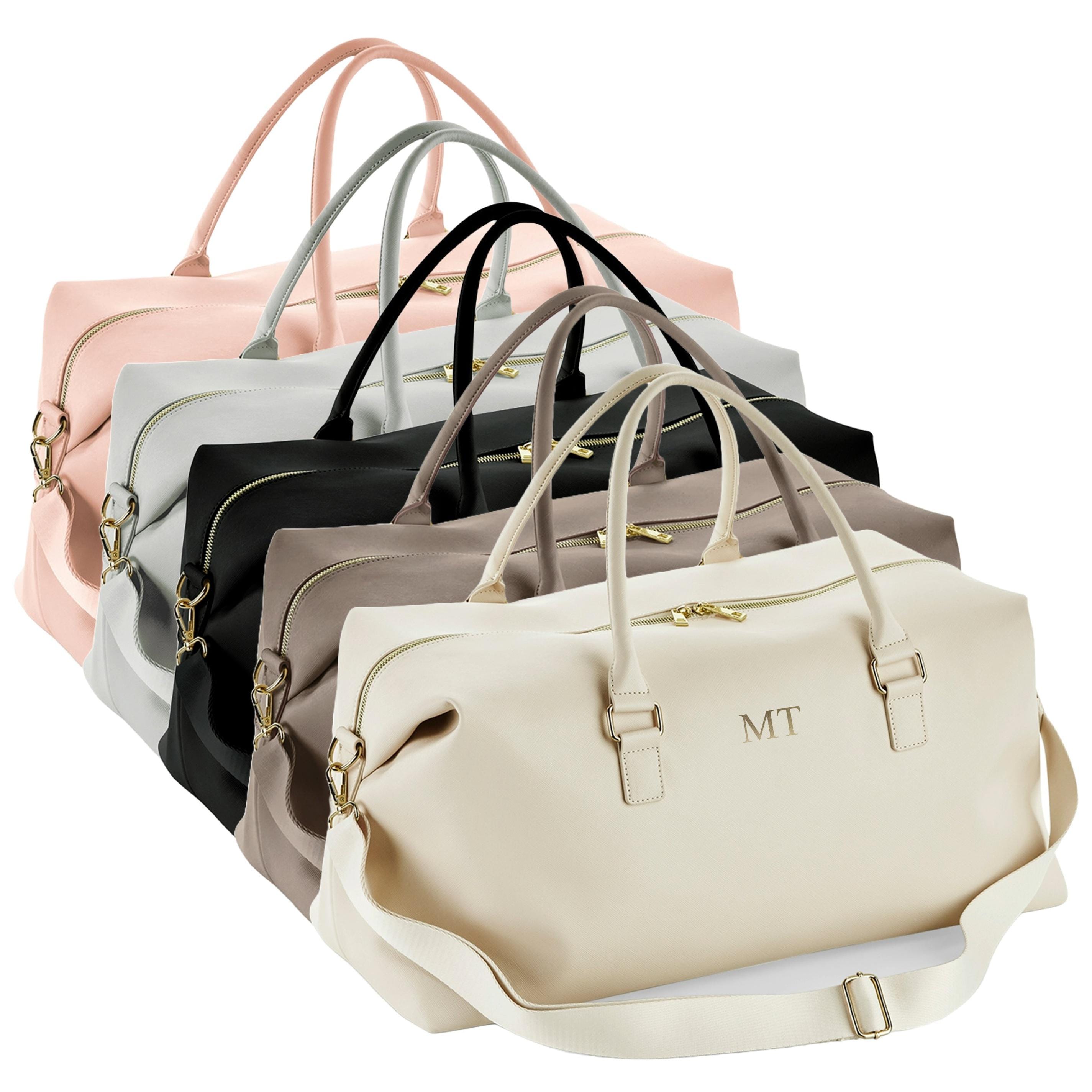 Personalised Initials Vegan Faux Leather Weekend Holdall Bag With Detachable Strap - Custom Monogram Gifts For Her