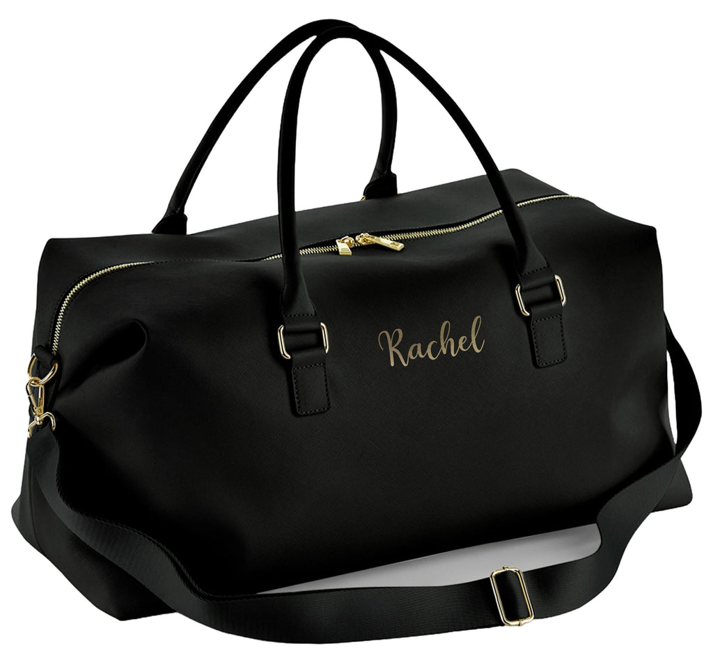 Personalised Name Vegan Faux Leather Weekend Holdall Bag With Detachable Strap - Custom Monogram Gifts For Her