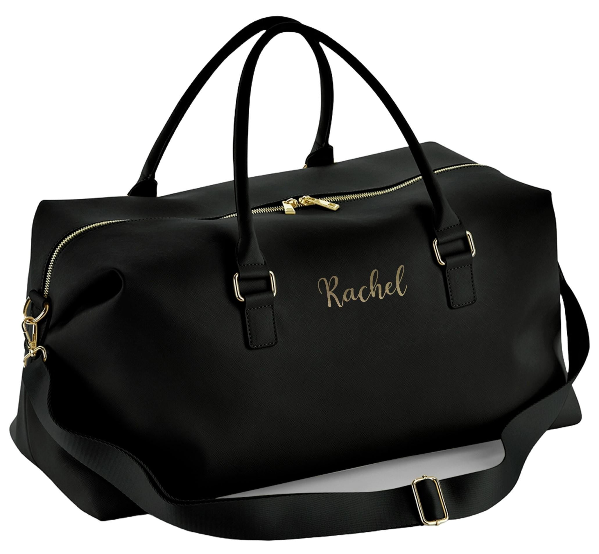 Personalised Name Vegan Faux Leather Weekend Holdall Bag With Detachable Strap - Custom Monogram Gifts For Her