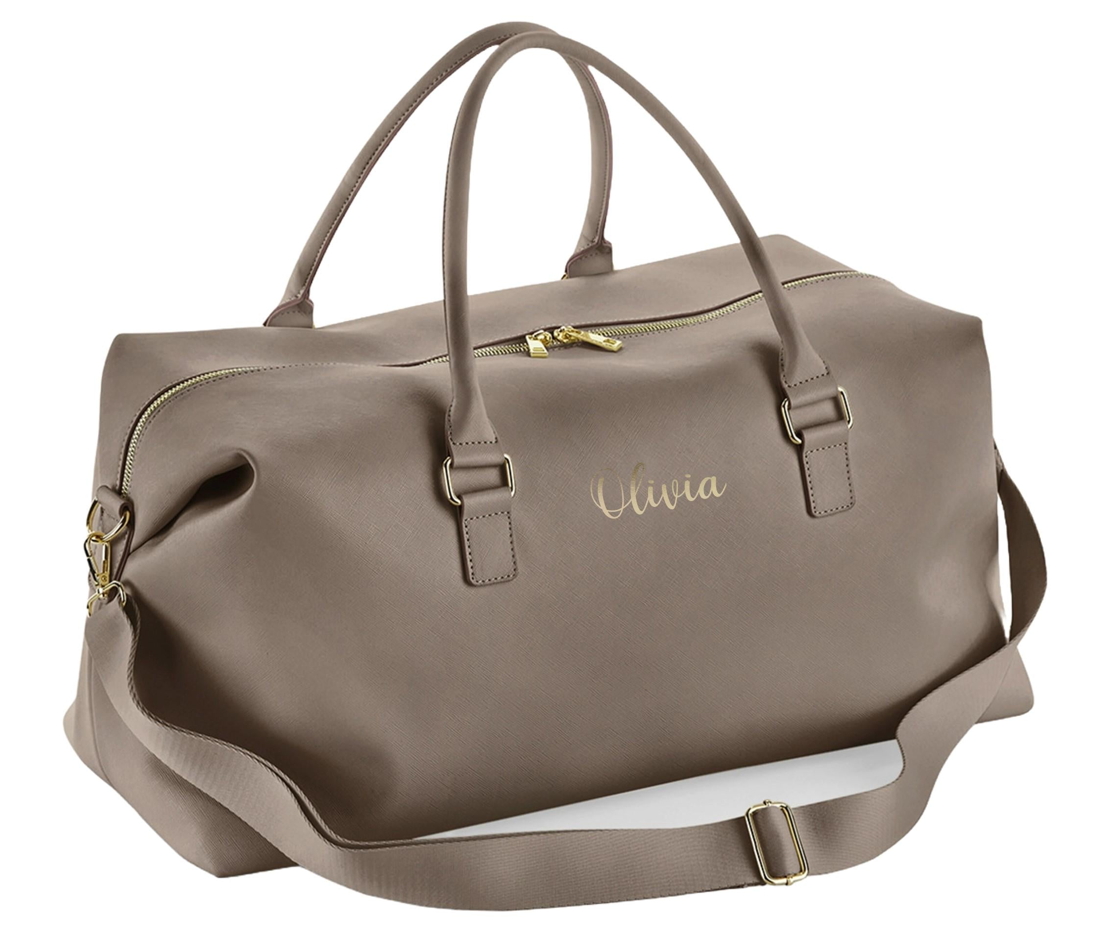 Personalised Name Vegan Faux Leather Weekend Holdall Bag With Detachable Strap - Custom Monogram Gifts For Her
