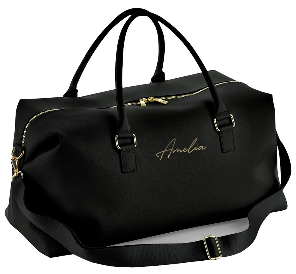 Personalised Script Name Vegan Faux Leather Weekend Holdall Bag With Detachable Strap - Custom Monogram Gifts For Her