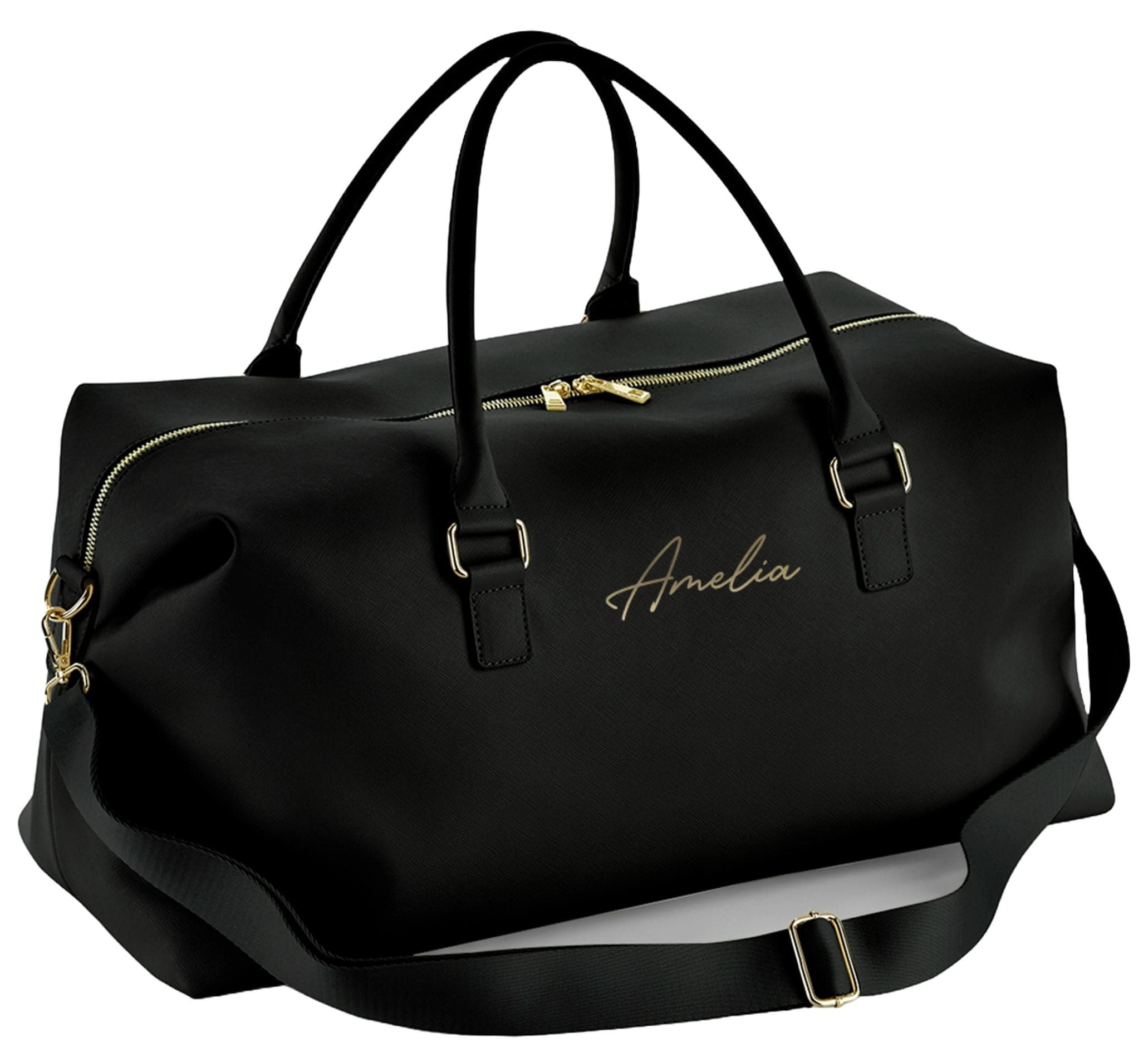 Personalised Script Name Vegan Faux Leather Weekend Holdall Bag With Detachable Strap - Custom Monogram Gifts For Her