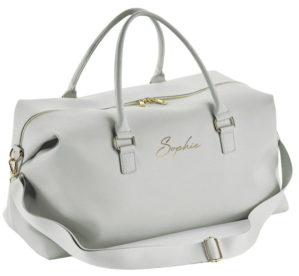 Personalised Script Name Vegan Faux Leather Weekend Holdall Bag With Detachable Strap - Custom Monogram Gifts For Her