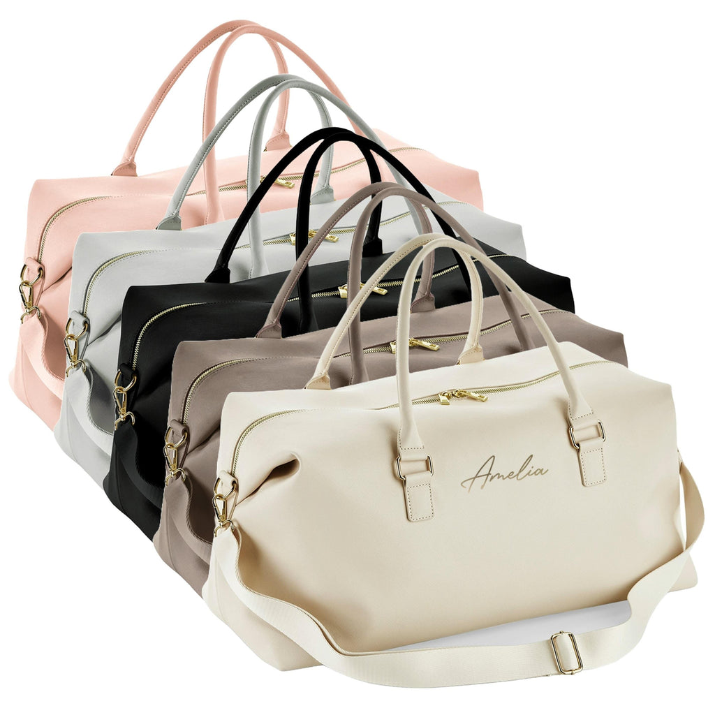 Personalised Script Name Vegan Faux Leather Weekend Holdall Bag With Detachable Strap - Custom Monogram Gifts For Her