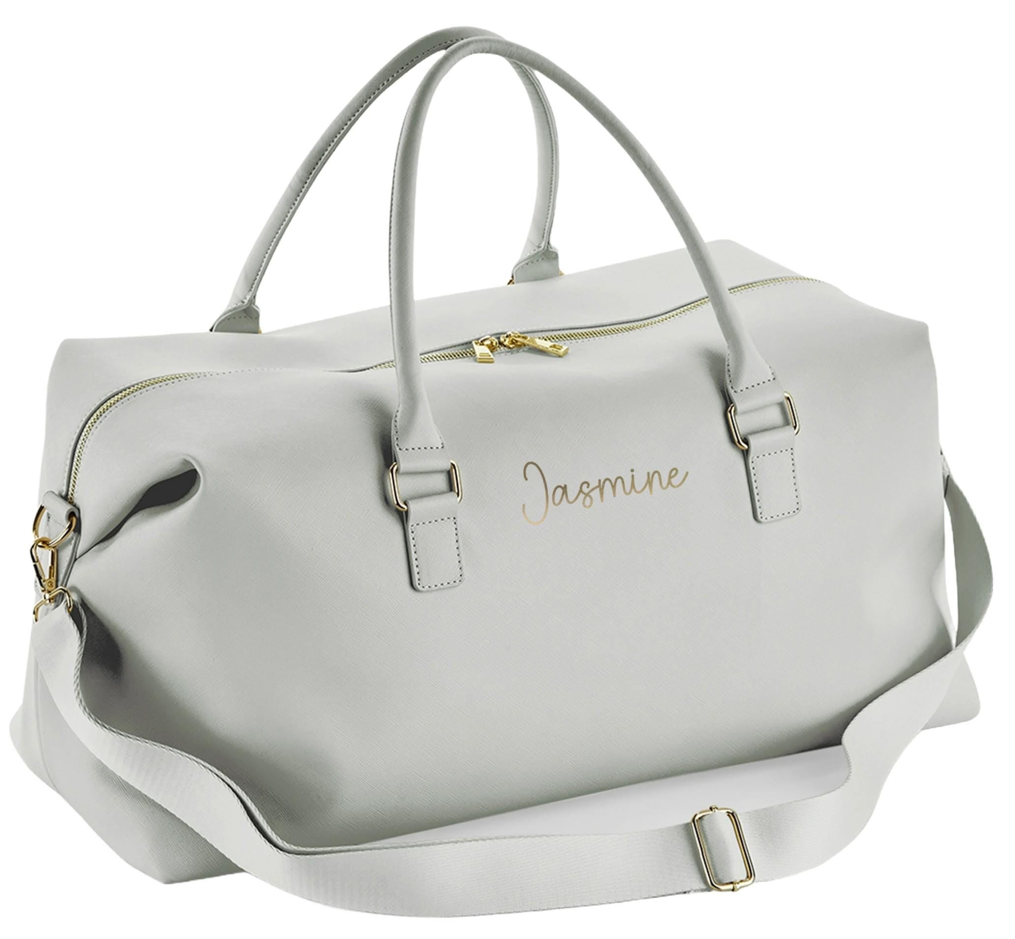 Personalised Name Vegan Faux Leather Weekend Holdall Bag With Detachable Strap - Custom Monogram Gifts For Her