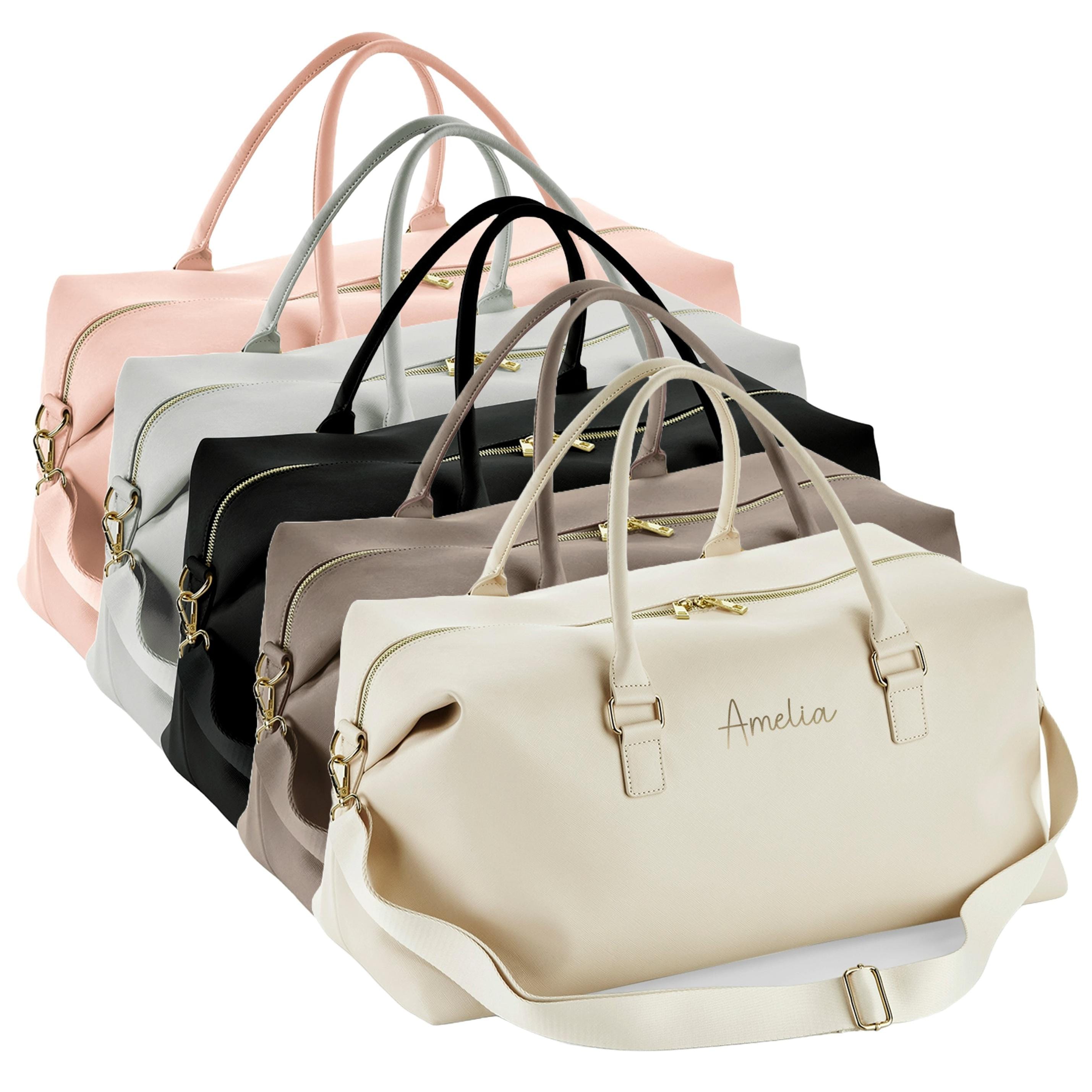 Personalised Name Vegan Faux Leather Weekend Holdall Bag With Detachable Strap - Custom Monogram Gifts For Her
