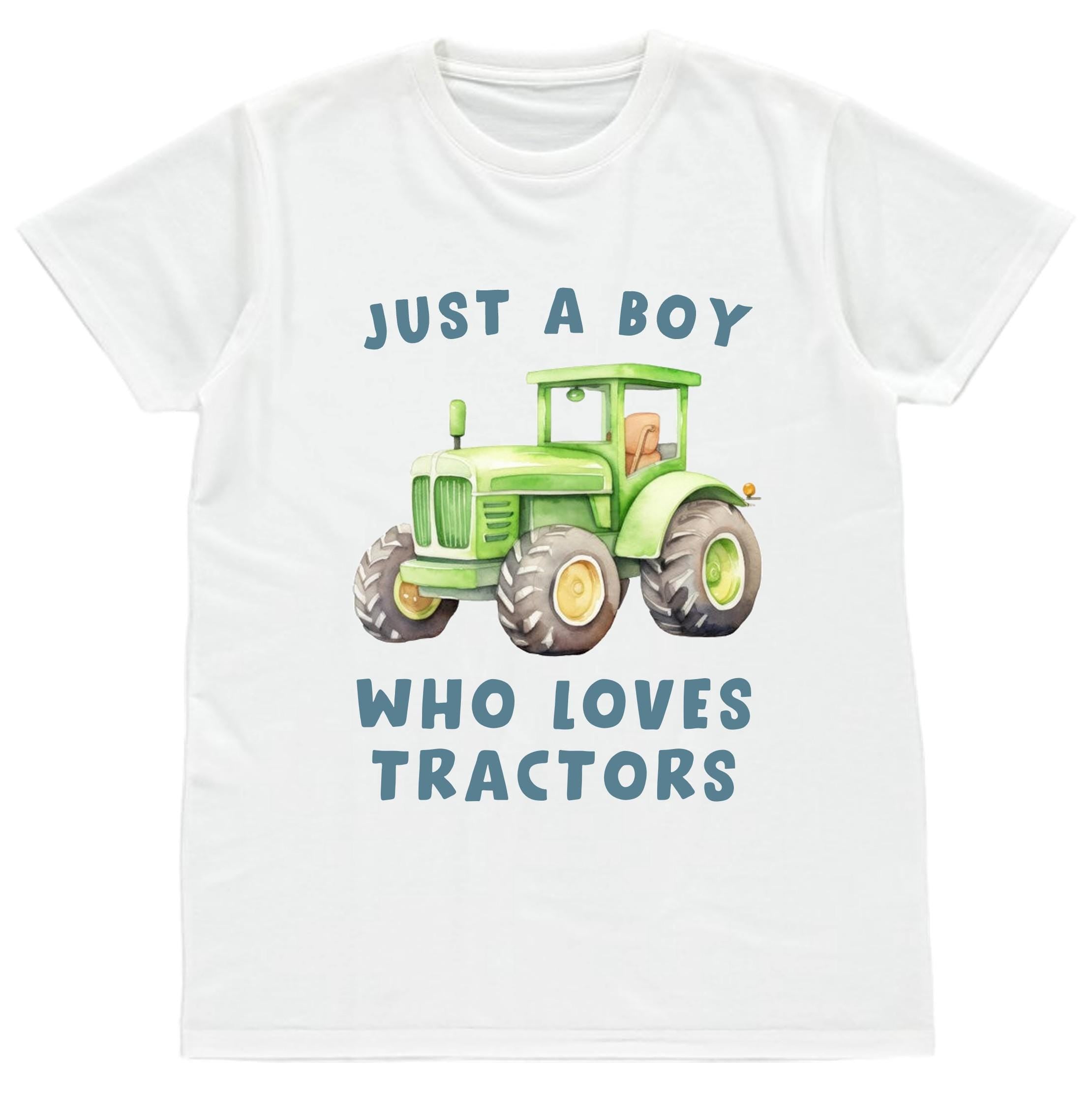 Just A Boy Who Loves Tractors Boys T-Shirts Toddlers & Kids Cute Farm Vehicles Gift
