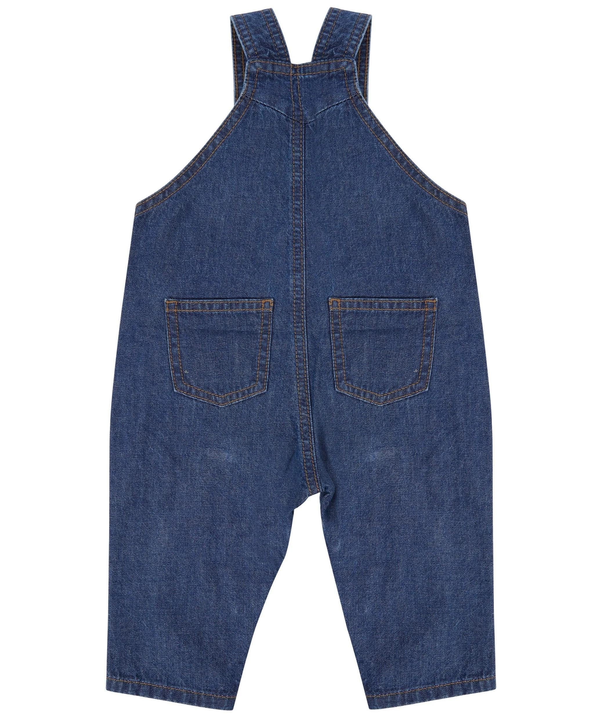 Embroidered Personalised Name Baby Toddler Denim Dungarees Rainbow Varsity Text