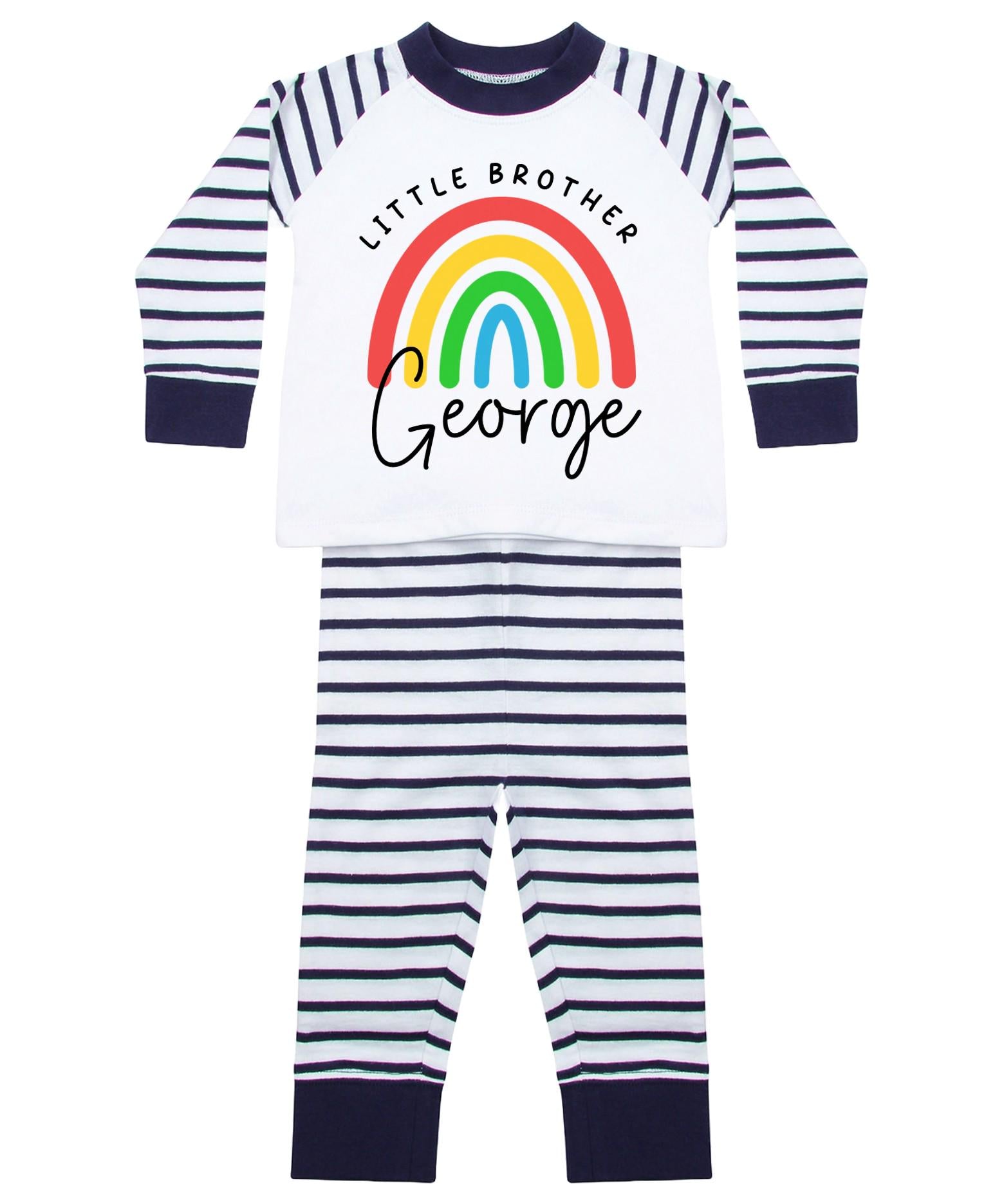 Boys Personalised Name Big & Little Brother Striped Pyjamas Custom Text Matching Siblings Personalised Gift
