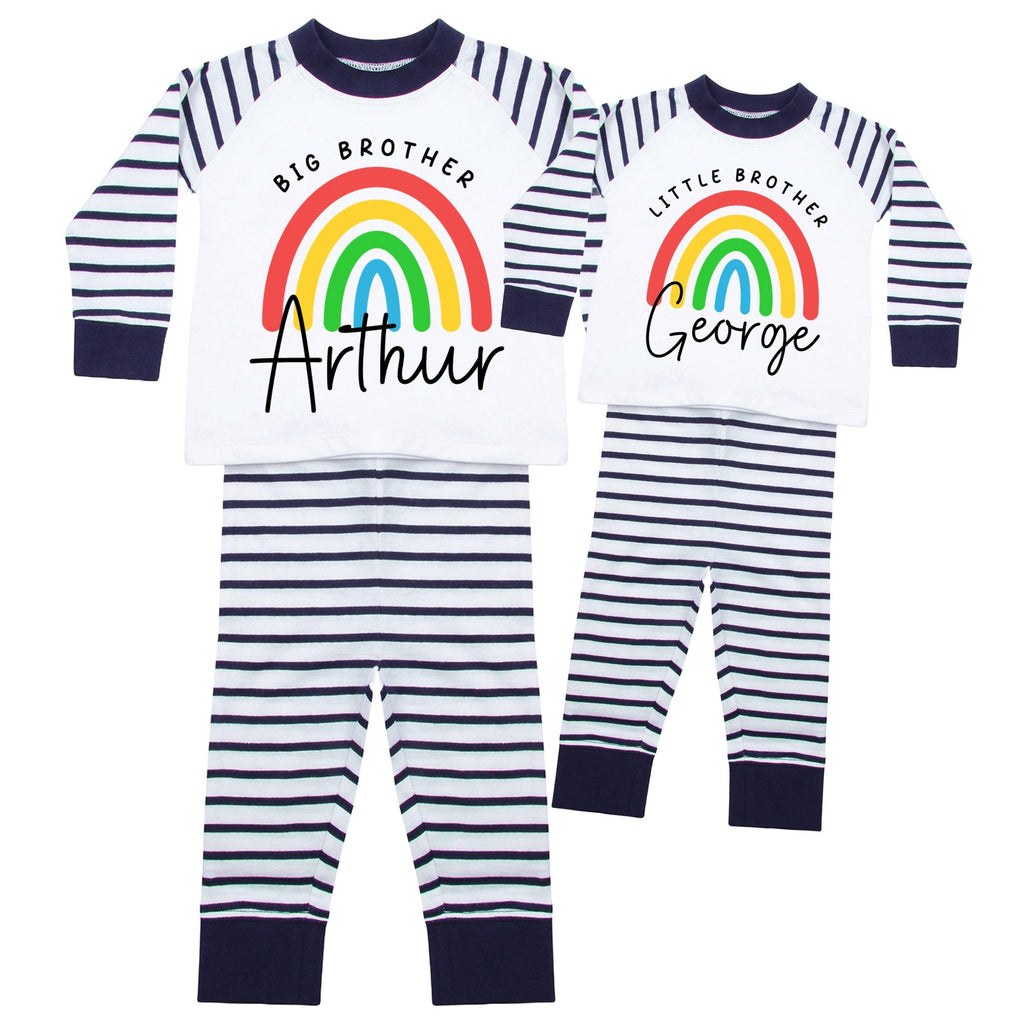 Boys Personalised Name Big & Little Brother Striped Pyjamas Custom Text Matching Siblings Personalised Gift