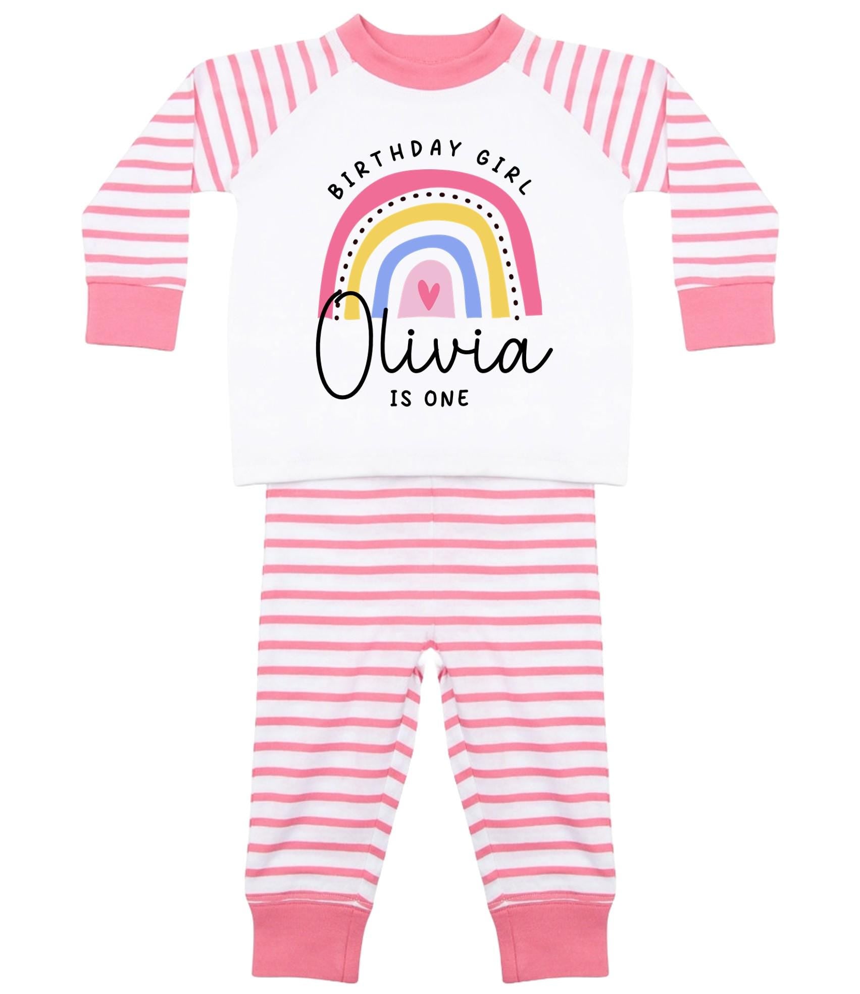 Birthday Boy & Girl Personalised Name Age Striped Pyjamas Custom Text Personalised Gift