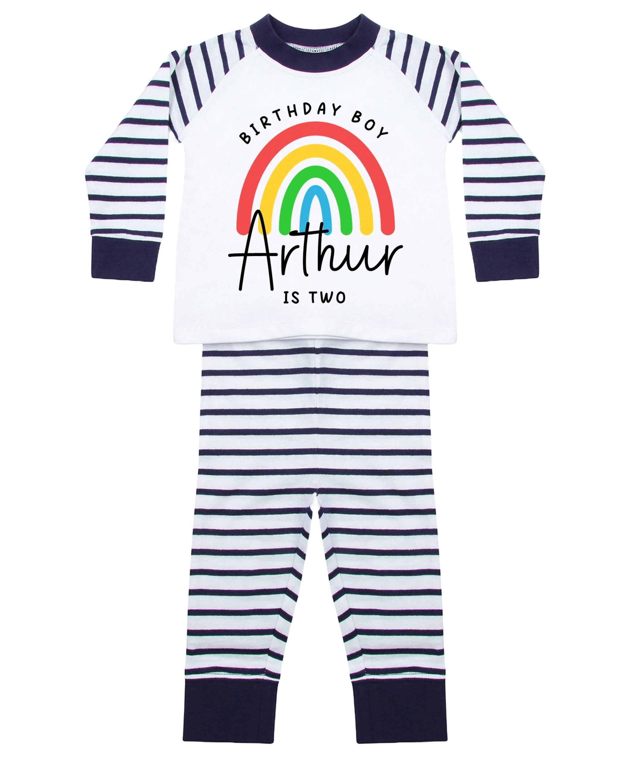 Birthday Boy & Girl Personalised Name Age Striped Pyjamas Custom Text Personalised Gift