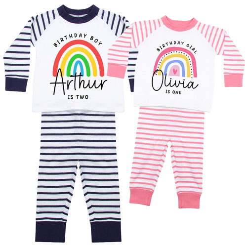 Birthday Boy & Girl Personalised Name Age Striped Pyjamas Custom Text Personalised Gift
