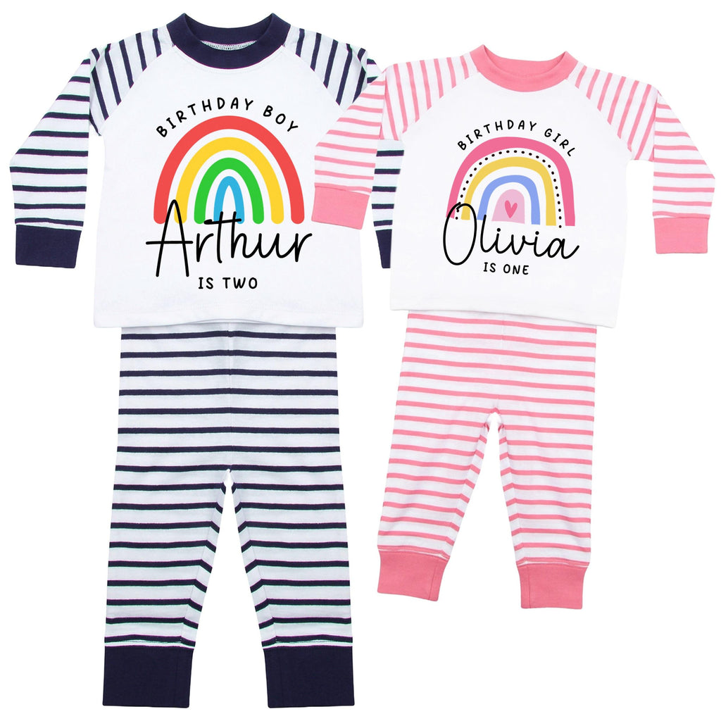 Birthday Boy & Girl Personalised Name Age Striped Pyjamas Custom Text Personalised Gift