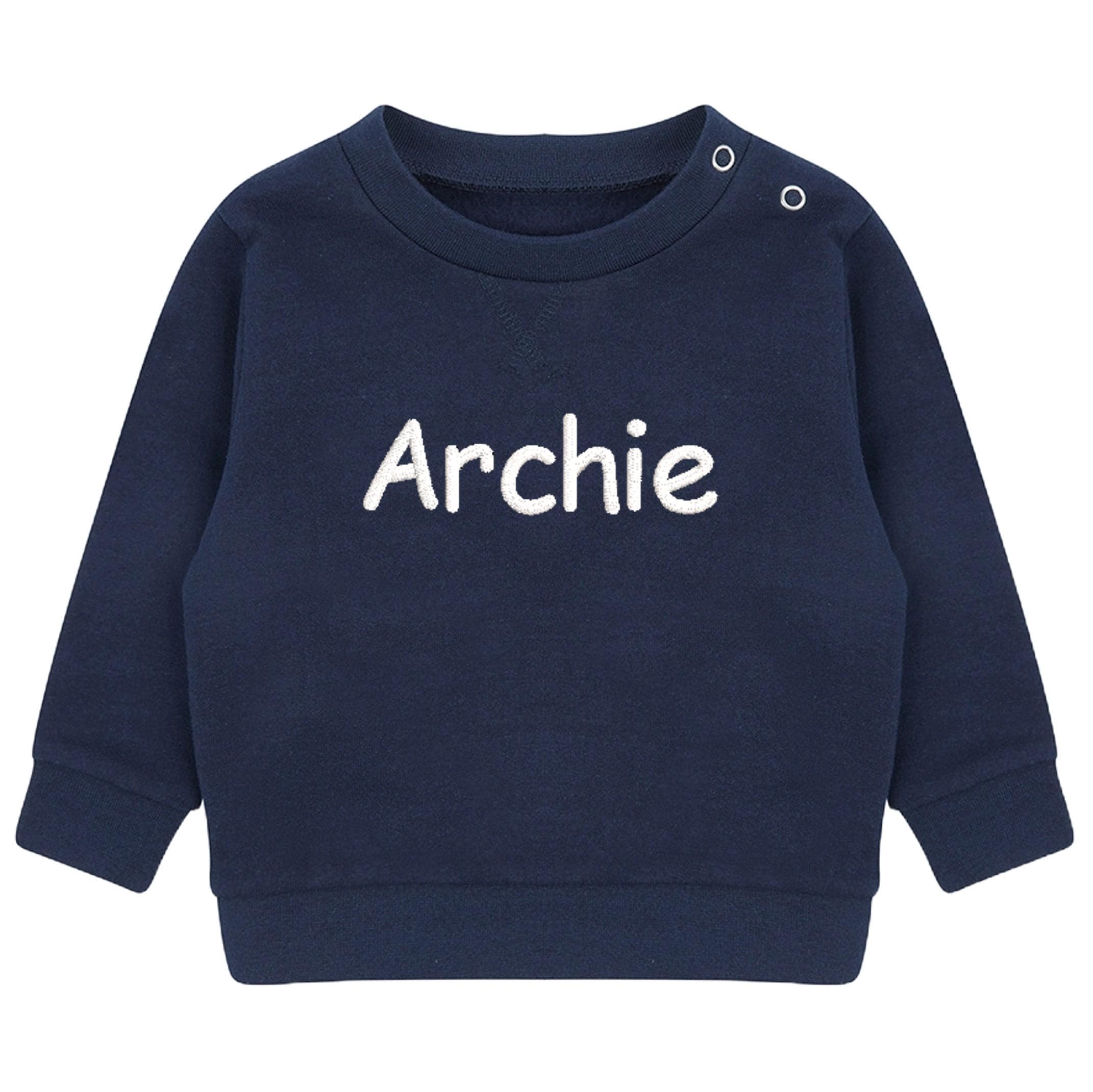 Embroidered Personalised Name Boys & Girls Sustainable Sweatshirts Baby and Toddler Custom Your Text Design Jumper Gift