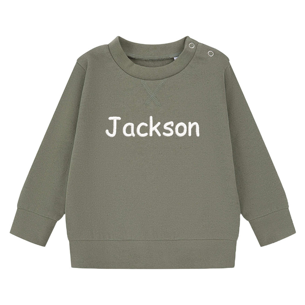 Embroidered Personalised Name Boys & Girls Sustainable Sweatshirts Baby and Toddler Custom Your Text Design Jumper Gift