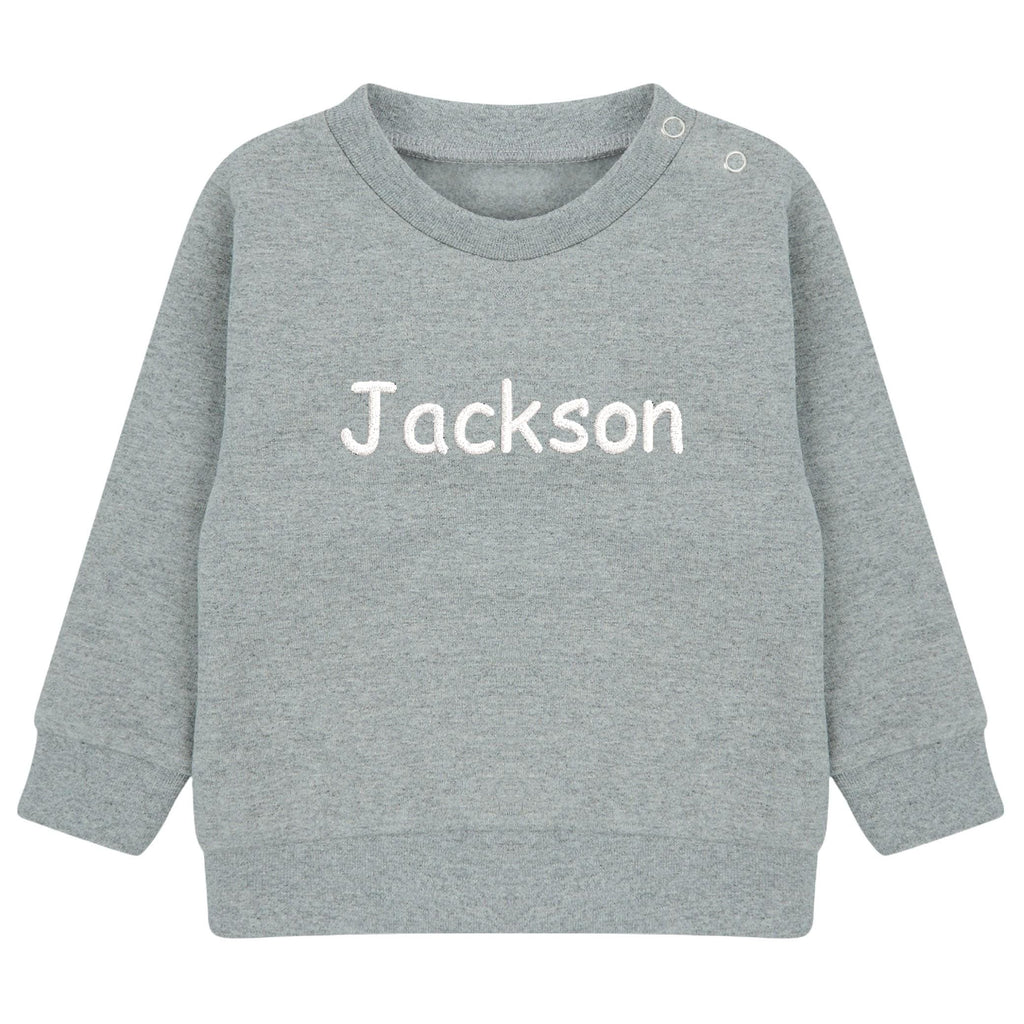 Embroidered Personalised Name Boys & Girls Sustainable Sweatshirts Baby and Toddler Custom Your Text Design Jumper Gift