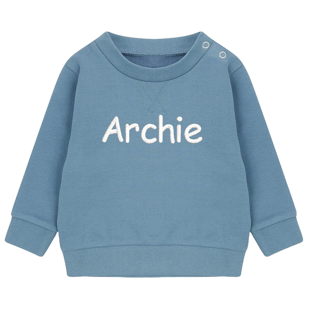 Embroidered Personalised Name Boys & Girls Sustainable Sweatshirts Baby and Toddler Custom Your Text Design Jumper Gift