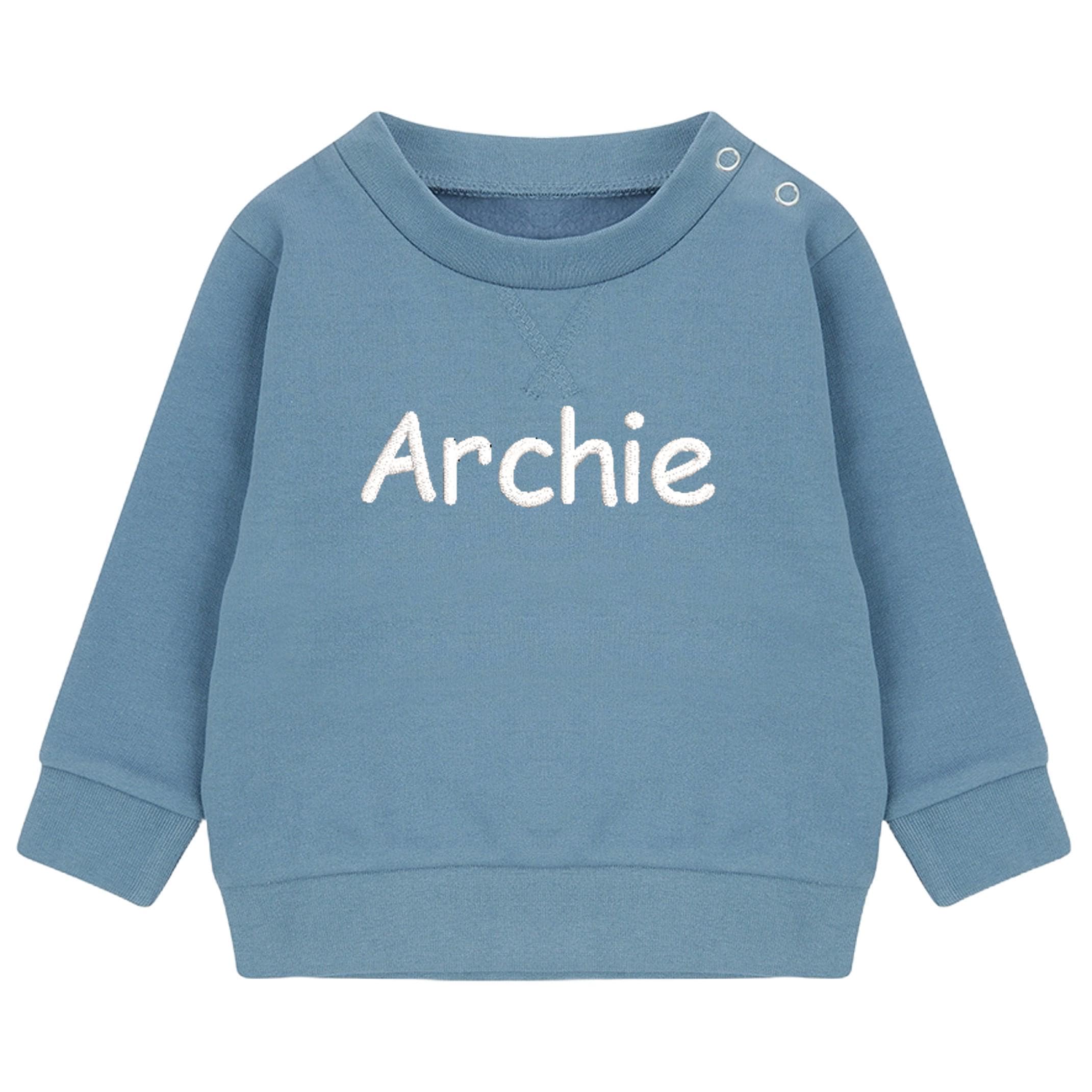 Embroidered Personalised Name Boys & Girls Sustainable Sweatshirts Baby and Toddler Custom Your Text Design Jumper Gift