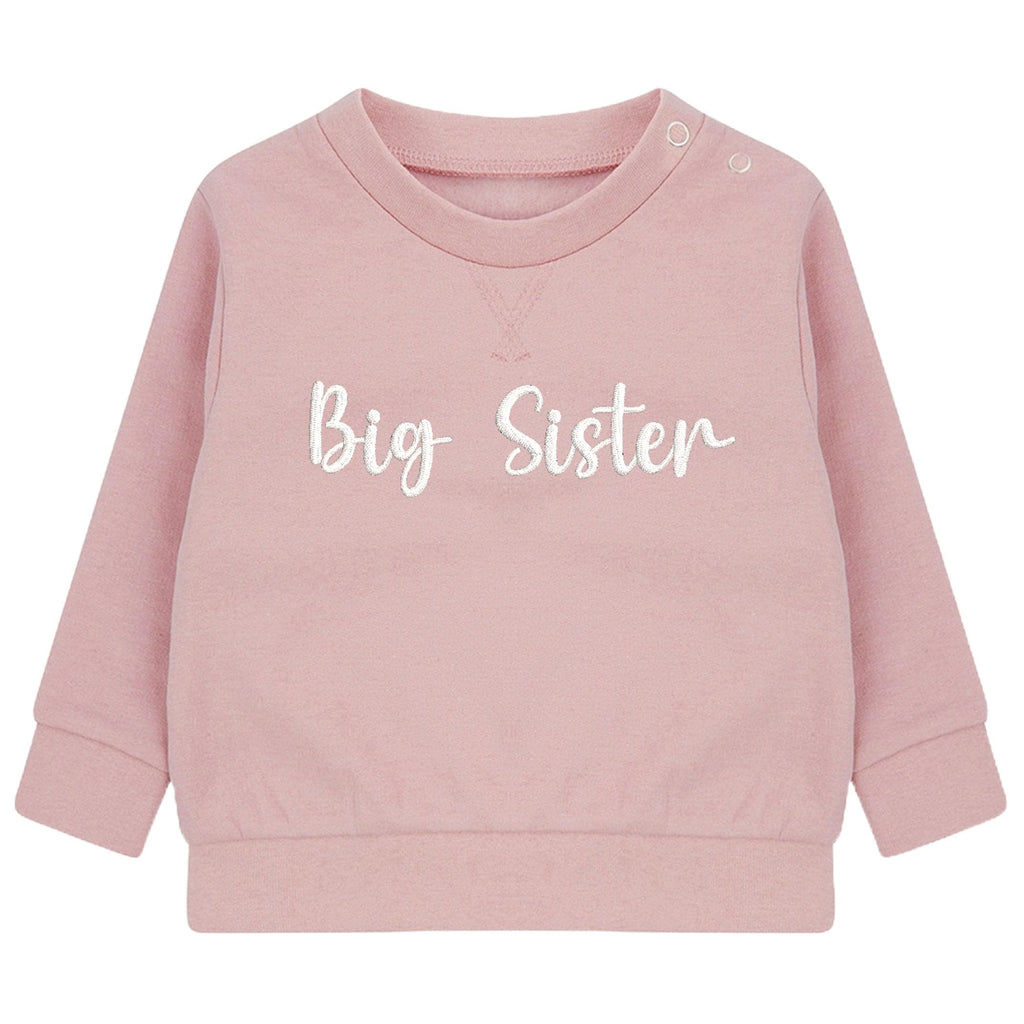 Embroidered Big & Little Sister Girls Sustainable Sweatshirts Pink Baby and Toddler Matching New Siblings
