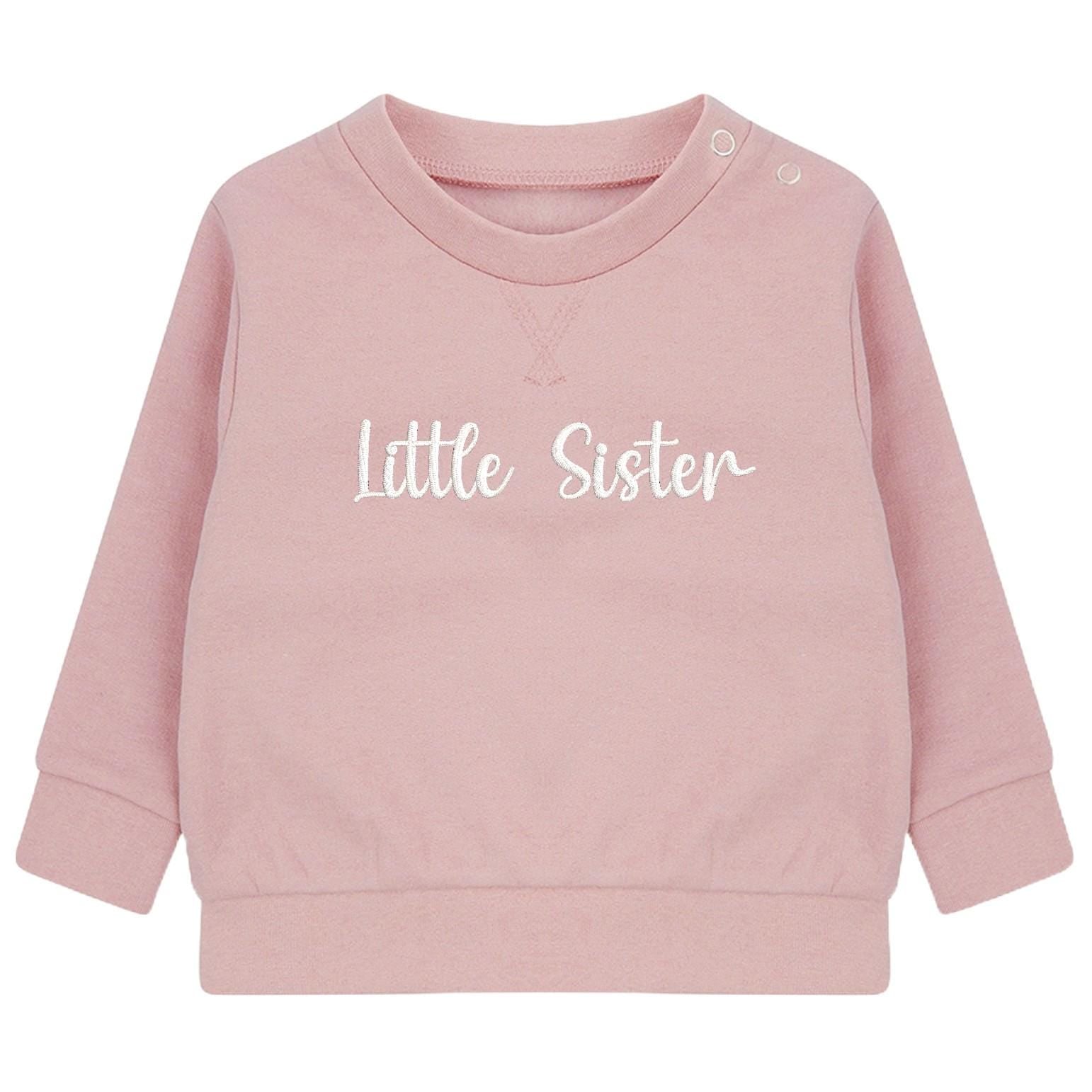 Embroidered Big & Little Sister Girls Sustainable Sweatshirts Pink Baby and Toddler Matching New Siblings