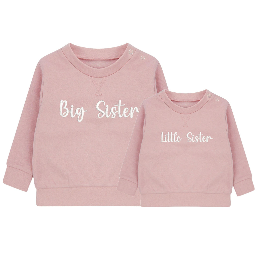 Embroidered Big & Little Sister Girls Sustainable Sweatshirts Pink Baby and Toddler Matching New Siblings