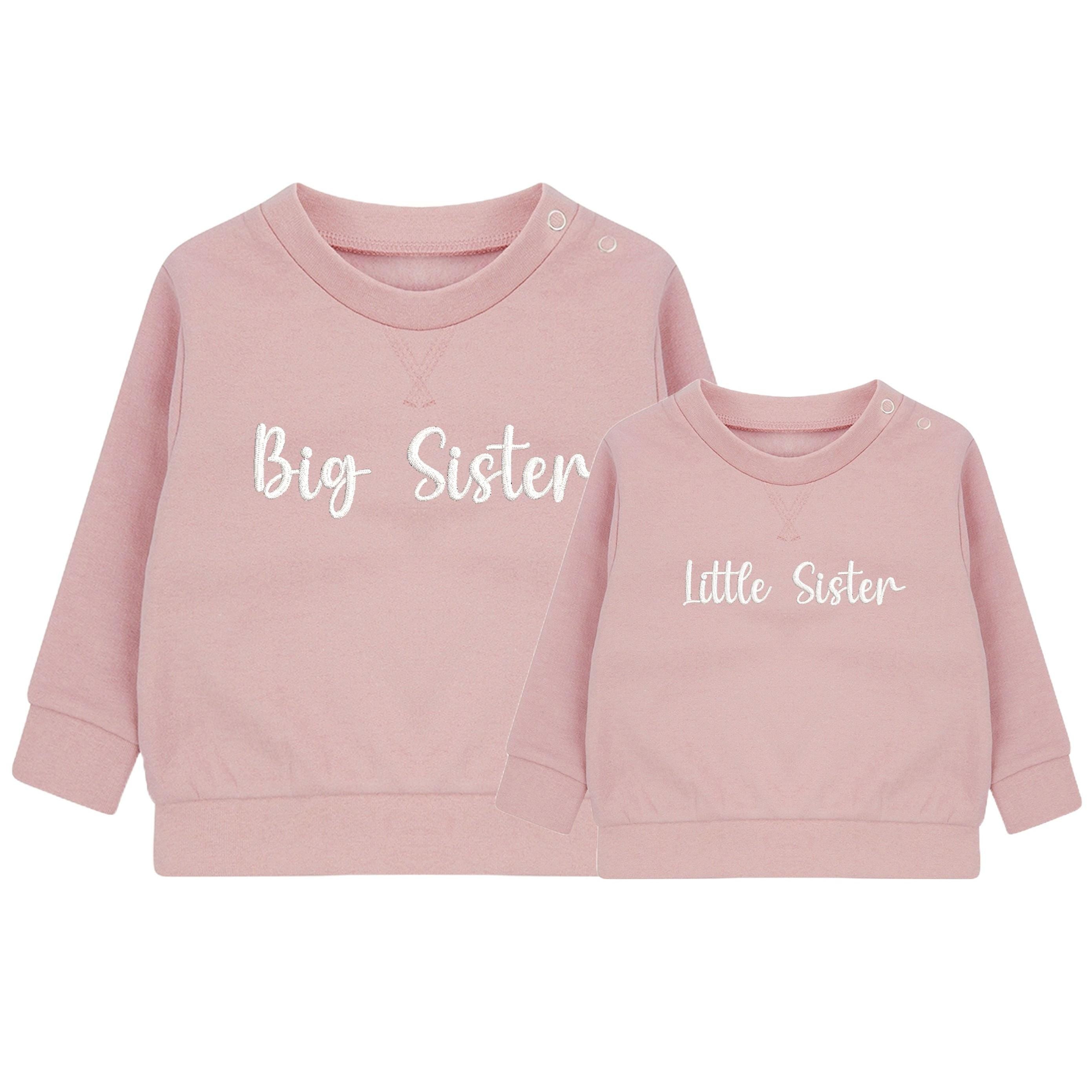 Embroidered Big & Little Sister Girls Sustainable Sweatshirts Pink Baby and Toddler Matching New Siblings