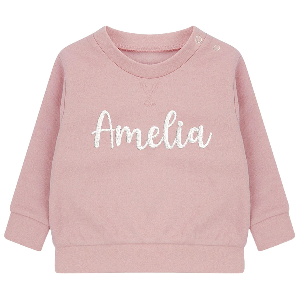 Embroidered Personalised Name Baby and Toddler Girls Pink Sustainable Sweatshirts