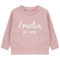 Embroidered Personalised Name Is One Baby and Toddler Girls Pink Sustainable Sweatshirts 1st Birthday Party Outfit Gift