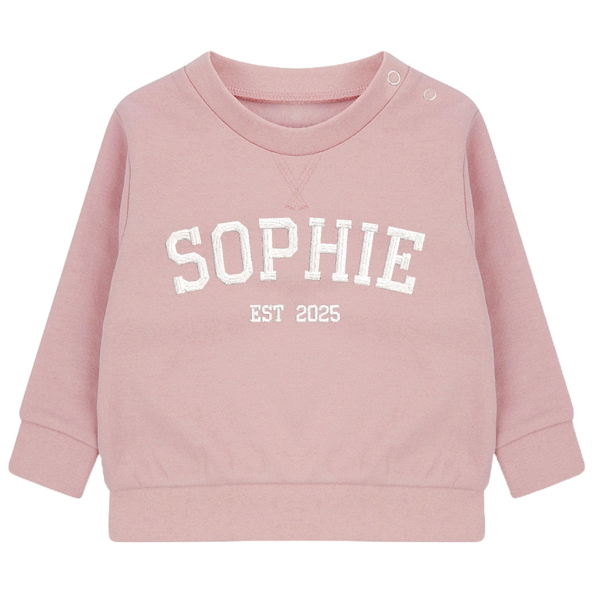 Embroidered Name Personalised Year Boys & Girls Sustainable Sweatshirts Baby and Toddler Custom Varsity Jumper Gift
