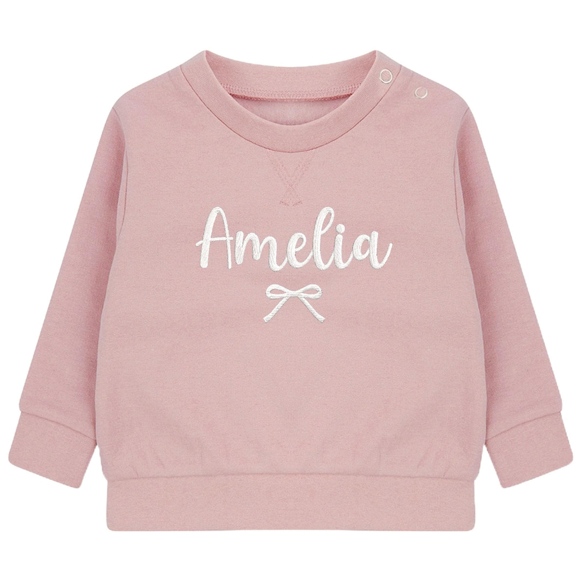 Embroidered Personalised Name Baby and Toddler Girls Pink Bow Sustainable Sweatshirts