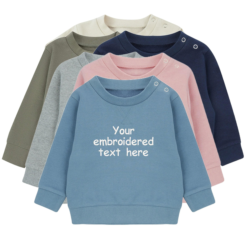 Embroidered Personalised Your Text Boys & Girls Sustainable Sweatshirts Baby and Toddler Custom Design Jumper Gift