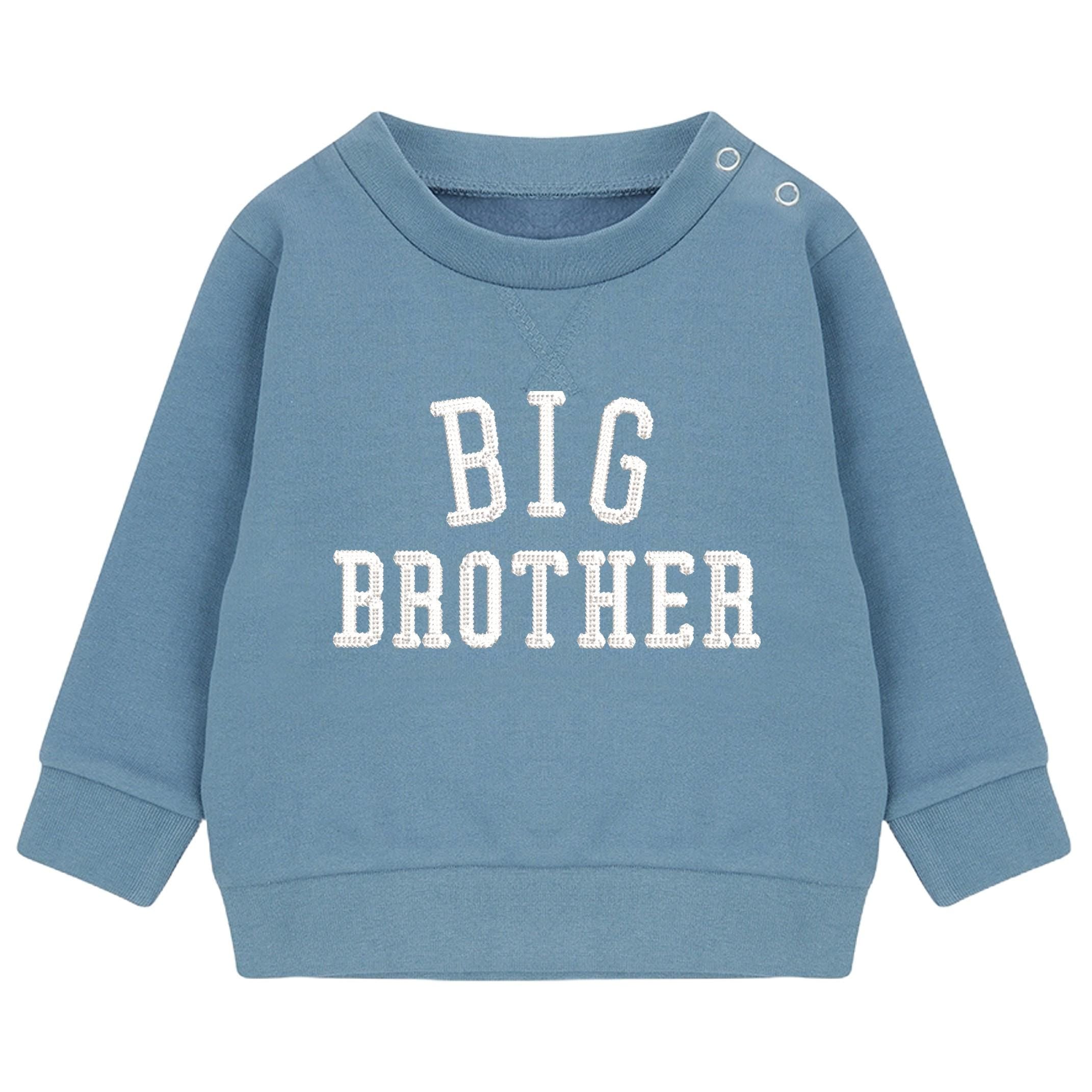 Embroidered Big & Little Brother Boys Sustainable Sweatshirts Blue Baby and Toddler Varsity Matching New Siblings