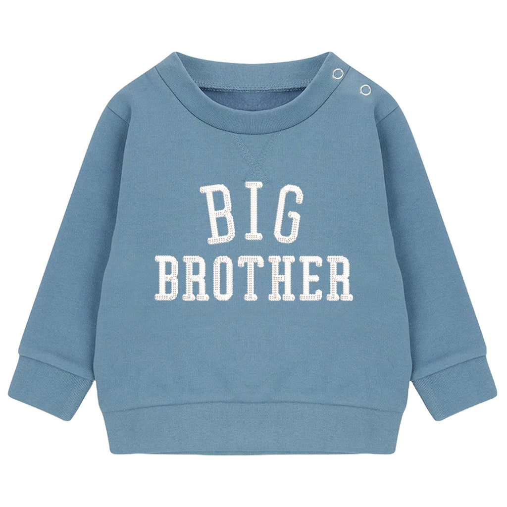 Embroidered Big & Little Brother Boys Sustainable Sweatshirts Blue Baby and Toddler Varsity Matching New Siblings