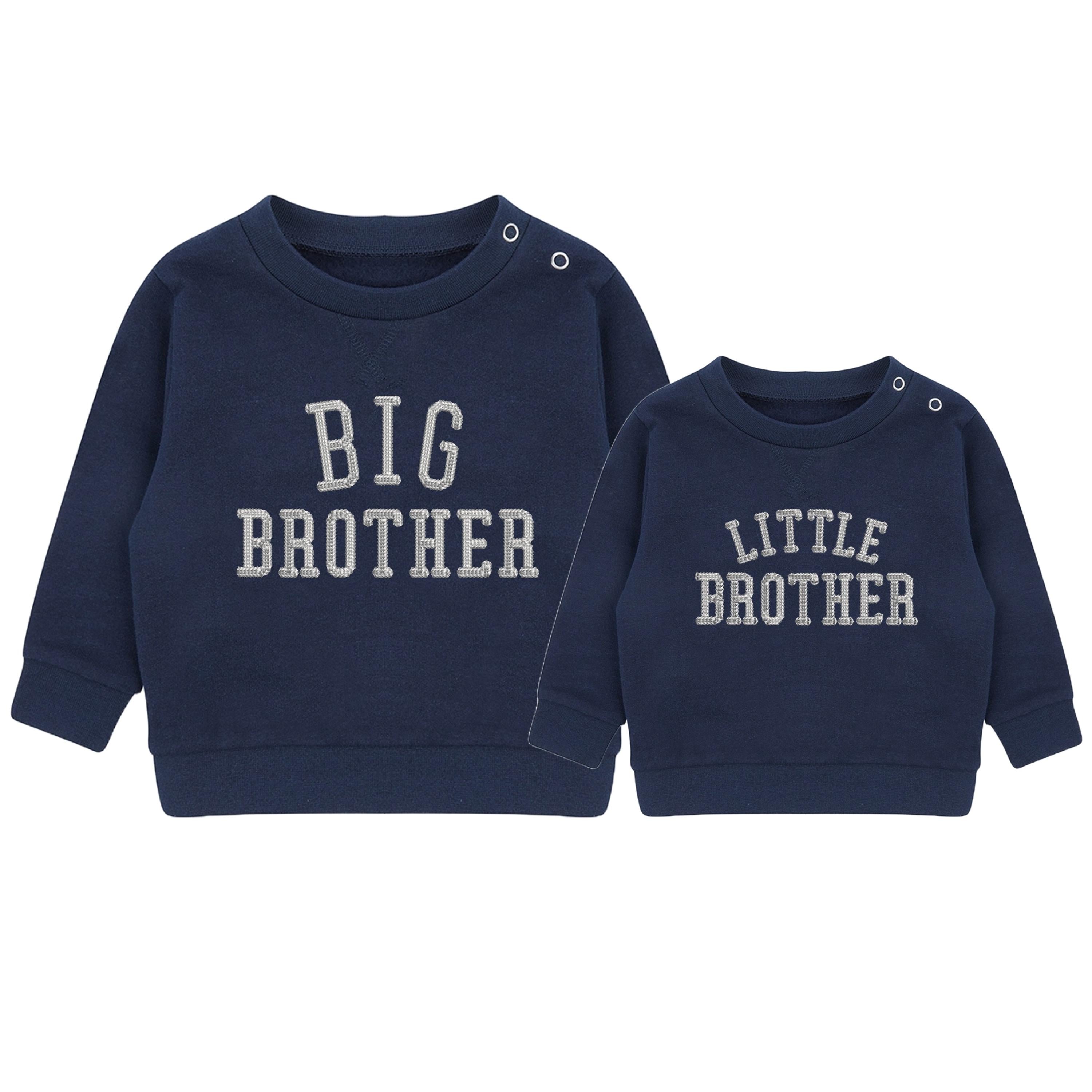 Embroidered Big & Little Brother Boys Sustainable Sweatshirts Navy Baby and Toddler Varsity Matching New Siblings