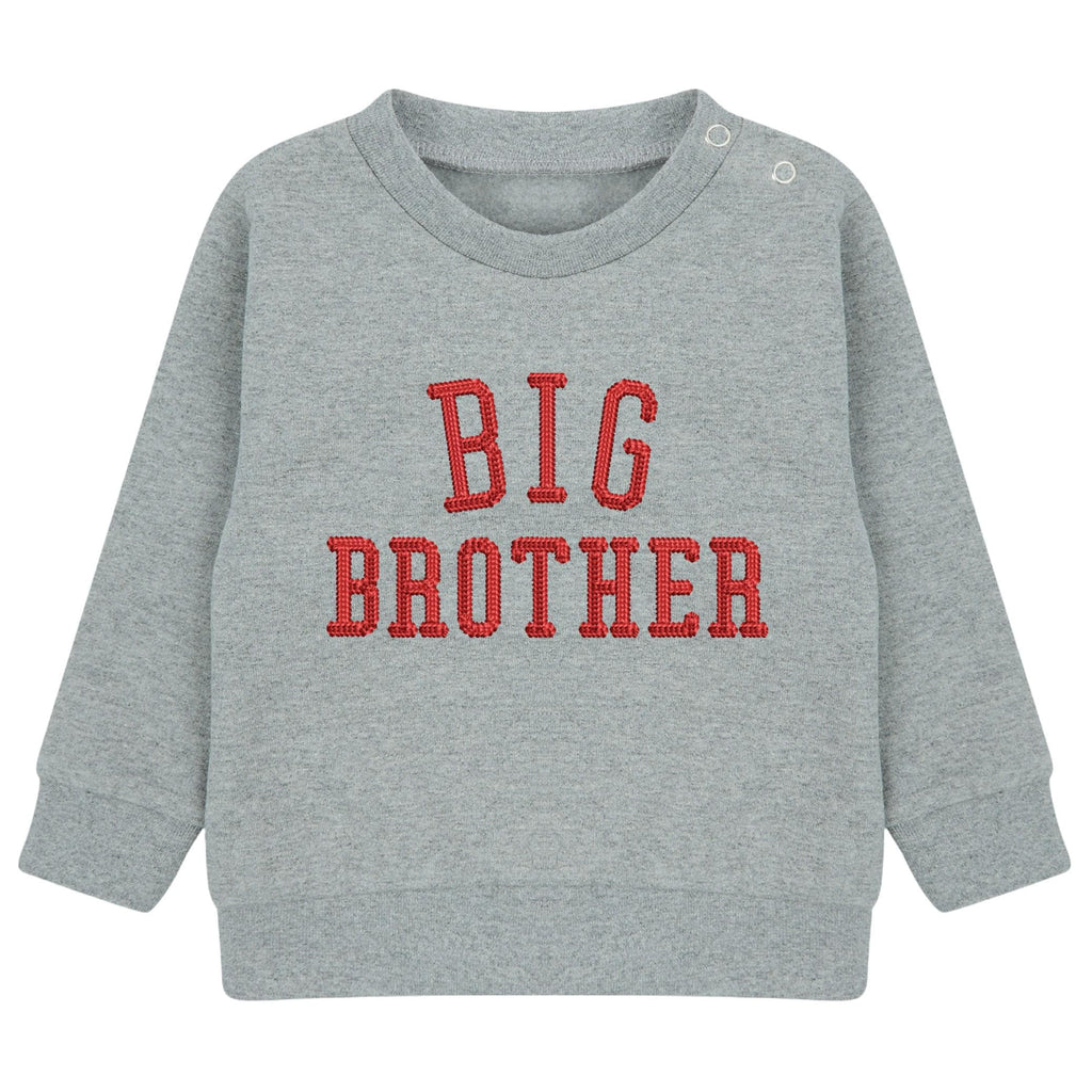 Embroidered Big & Little Brother Boys Sustainable Sweatshirts Grey Baby and Toddler Varsity Matching New Siblings