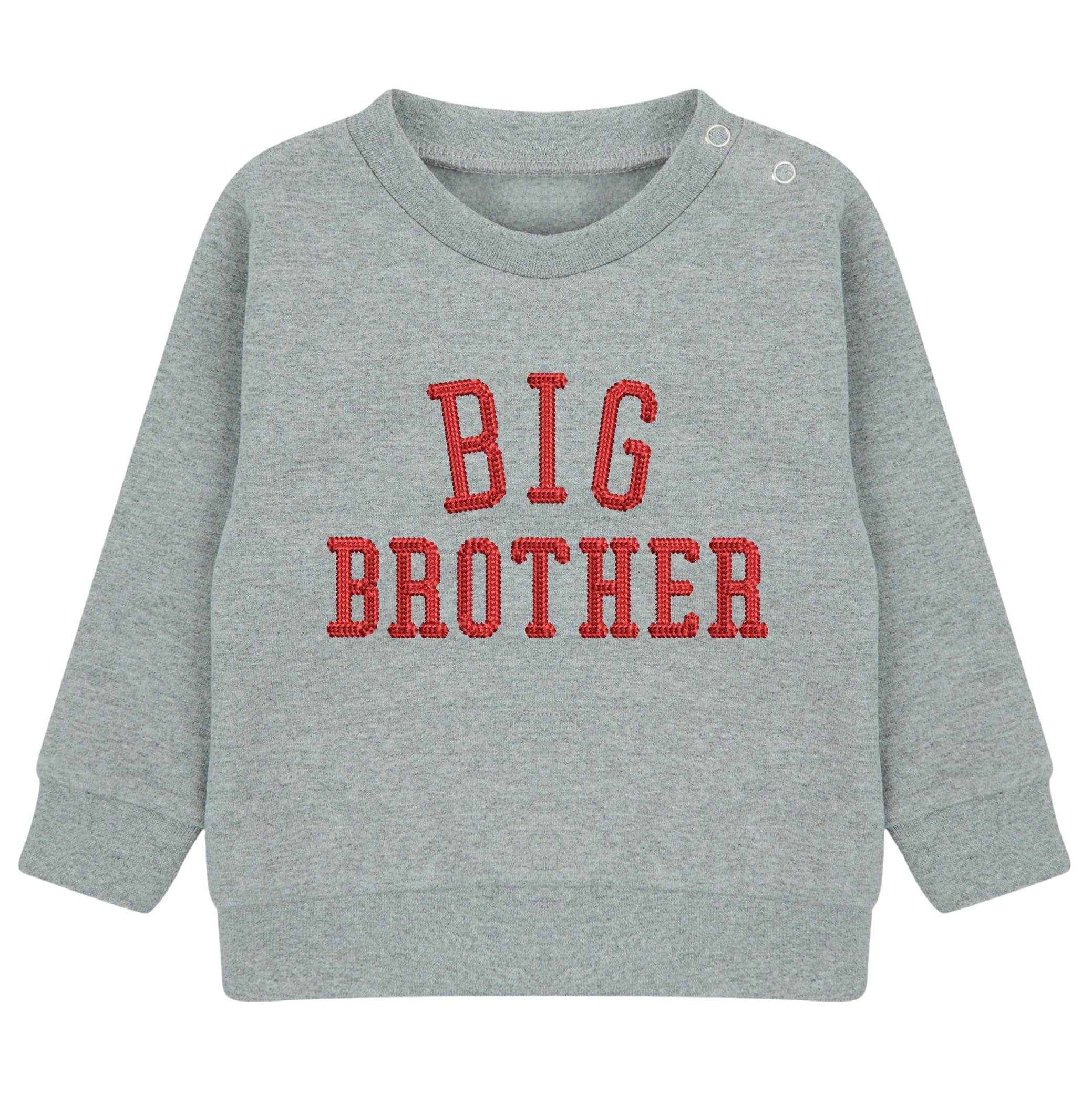 Embroidered Big & Little Brother Boys Sustainable Sweatshirts Grey Baby and Toddler Varsity Matching New Siblings