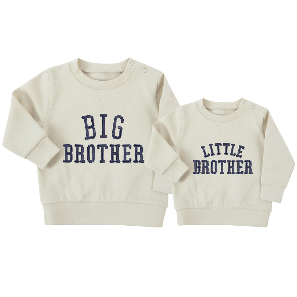 Embroidered Big & Little Brother Boys Sustainable Sweatshirts Stone Baby and Toddler Varsity Matching New Siblings
