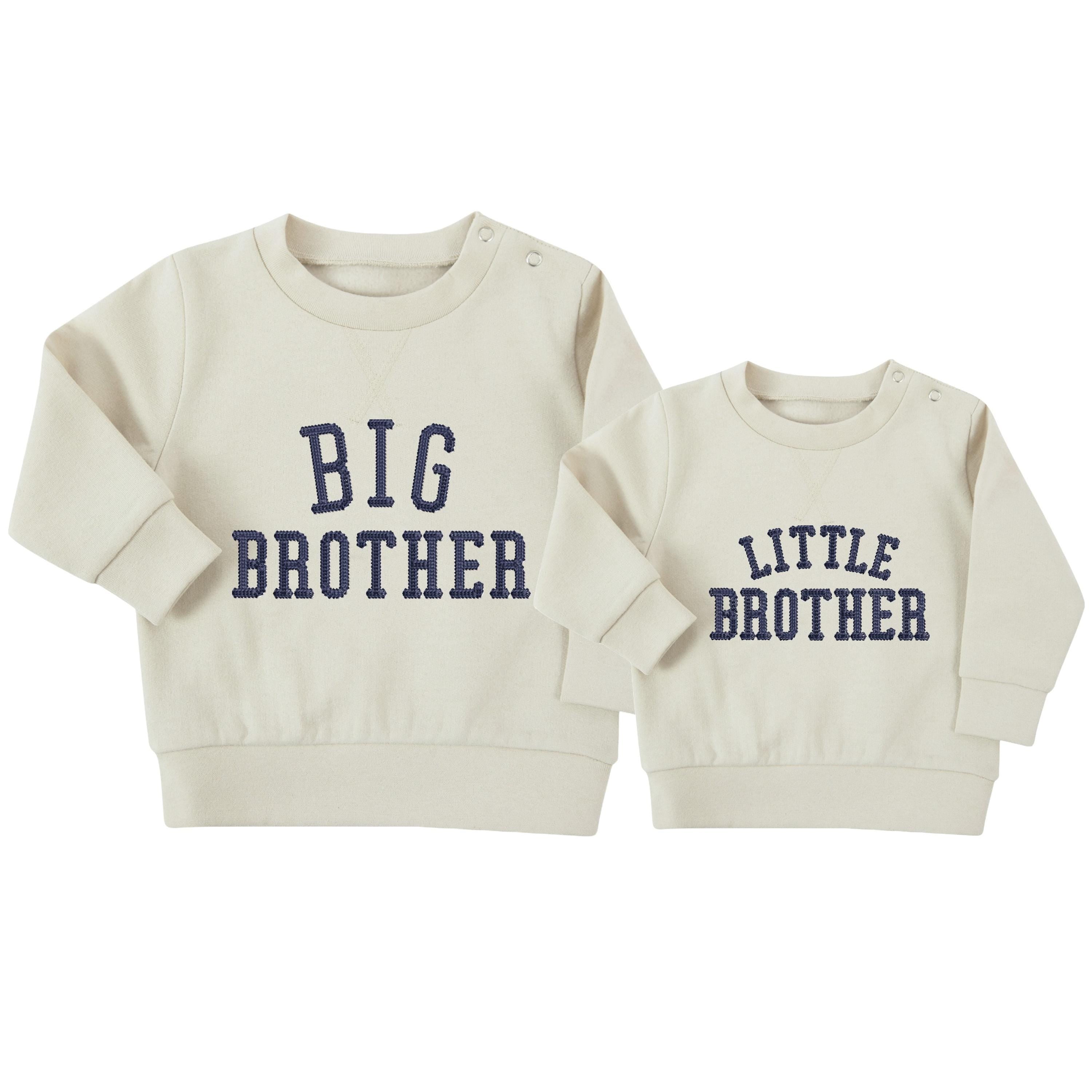 Embroidered Big & Little Brother Boys Sustainable Sweatshirts Stone Baby and Toddler Varsity Matching New Siblings