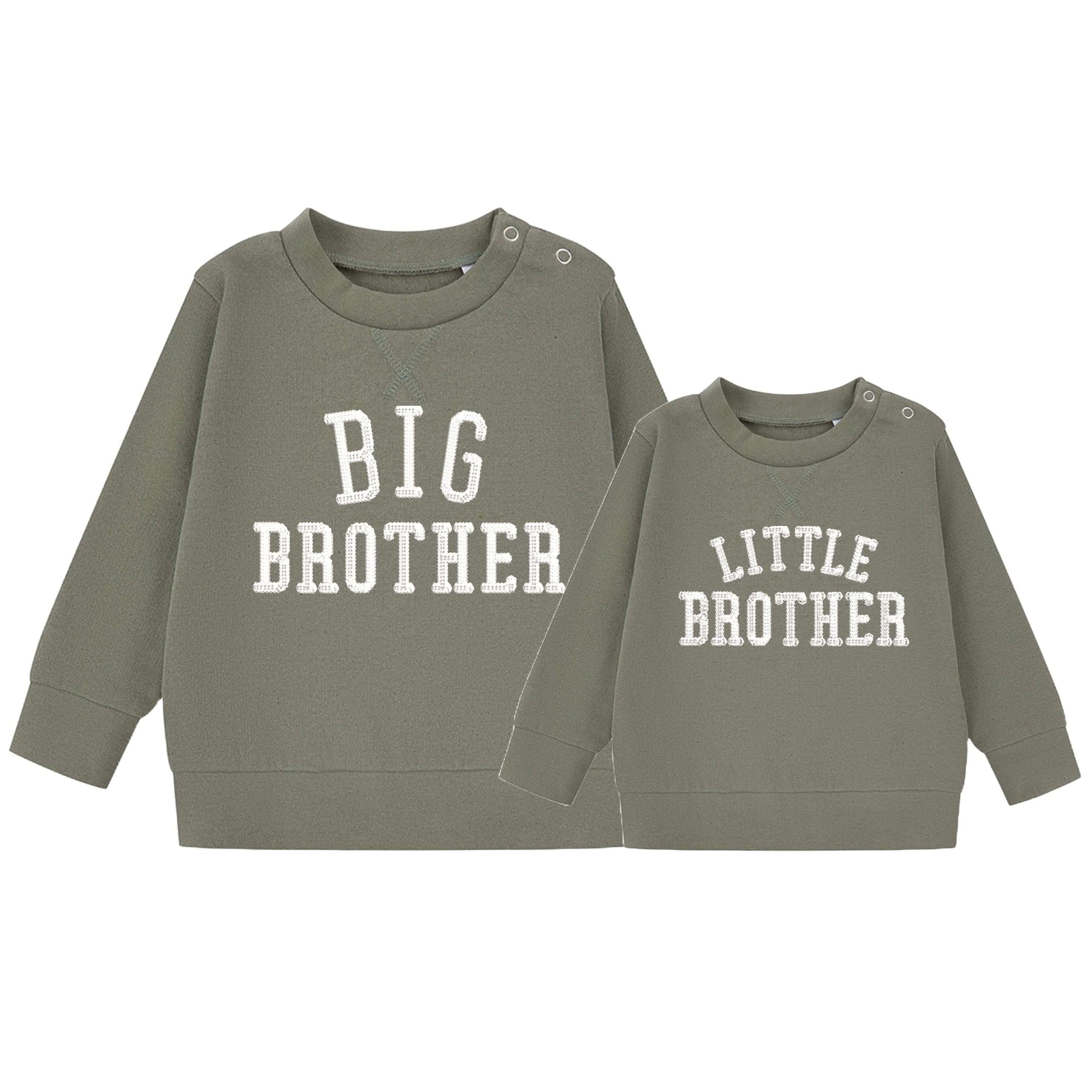 Embroidered Big & Little Brother Boys Sustainable Sweatshirts Khaki Baby and Toddler Varsity Matching New Siblings