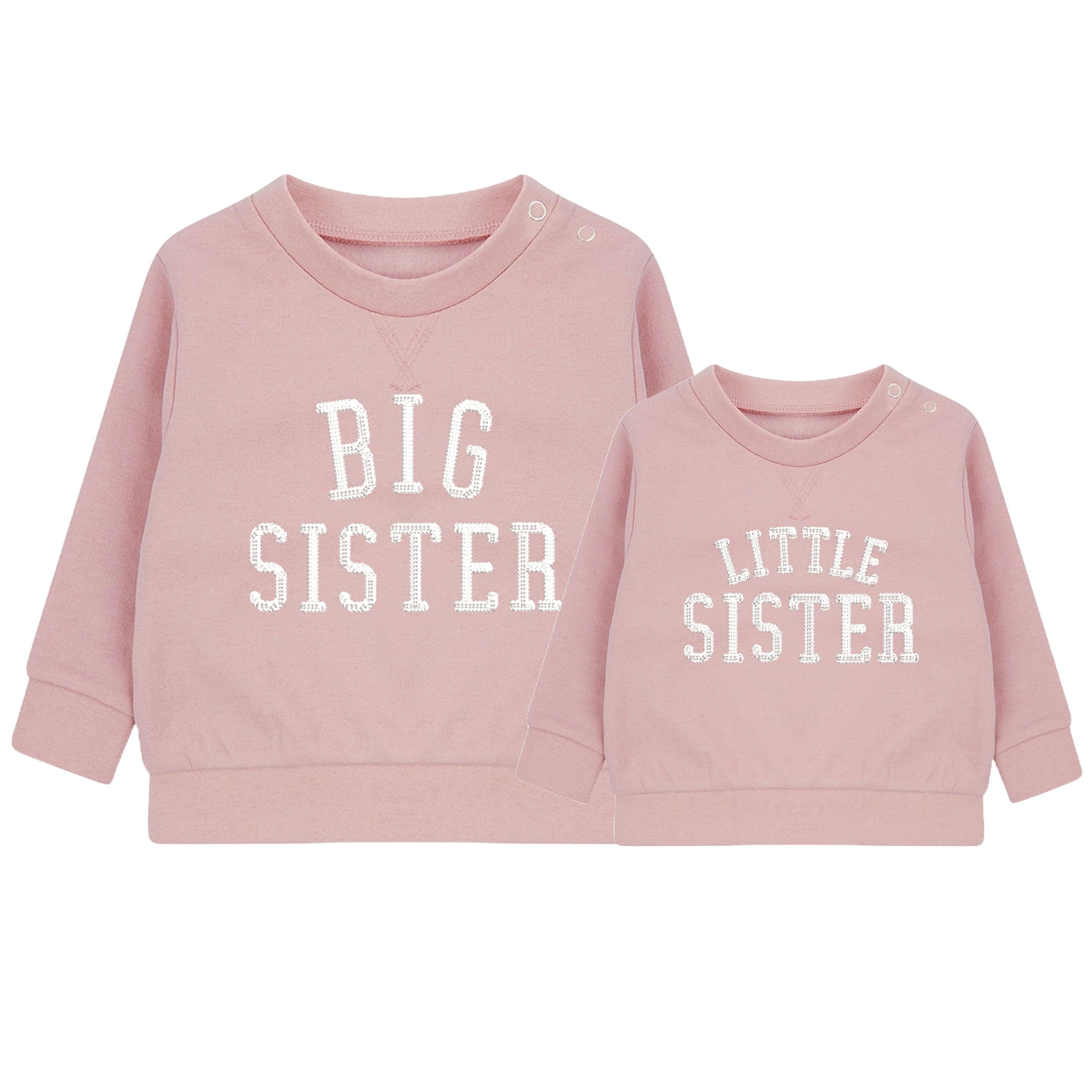 Embroidered Big & Little Sister Girls Sustainable Sweatshirts Baby and Toddler Pink Varsity Matching New Siblings