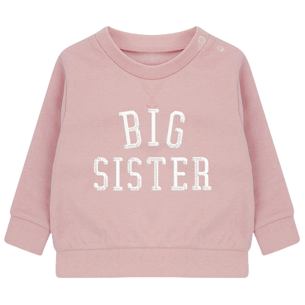 Embroidered Big & Little Sister Girls Sustainable Sweatshirts Baby and Toddler Pink Varsity Matching New Siblings