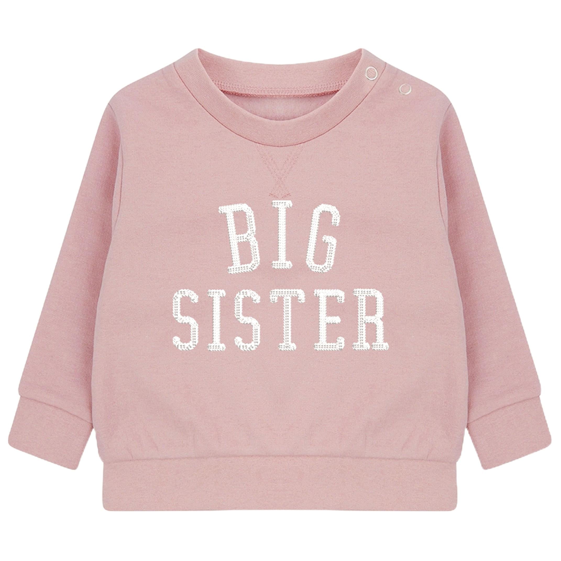 Embroidered Big & Little Sister Girls Sustainable Sweatshirts Baby and Toddler Pink Varsity Matching New Siblings