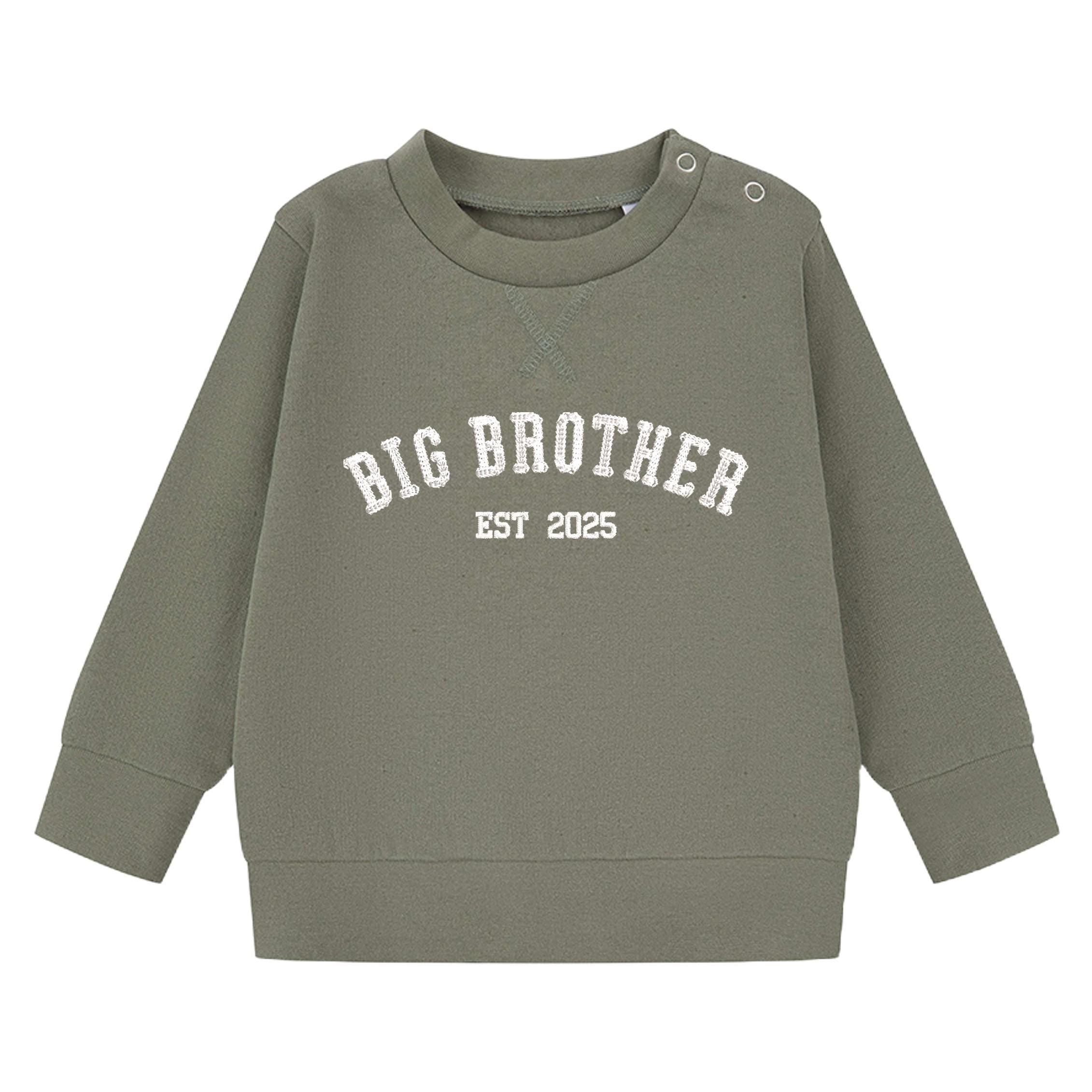 Embroidered Big Brother Personalised Year Boys Sustainable Sweatshirts Baby and Toddler Custom Varsity New Sibling Gift
