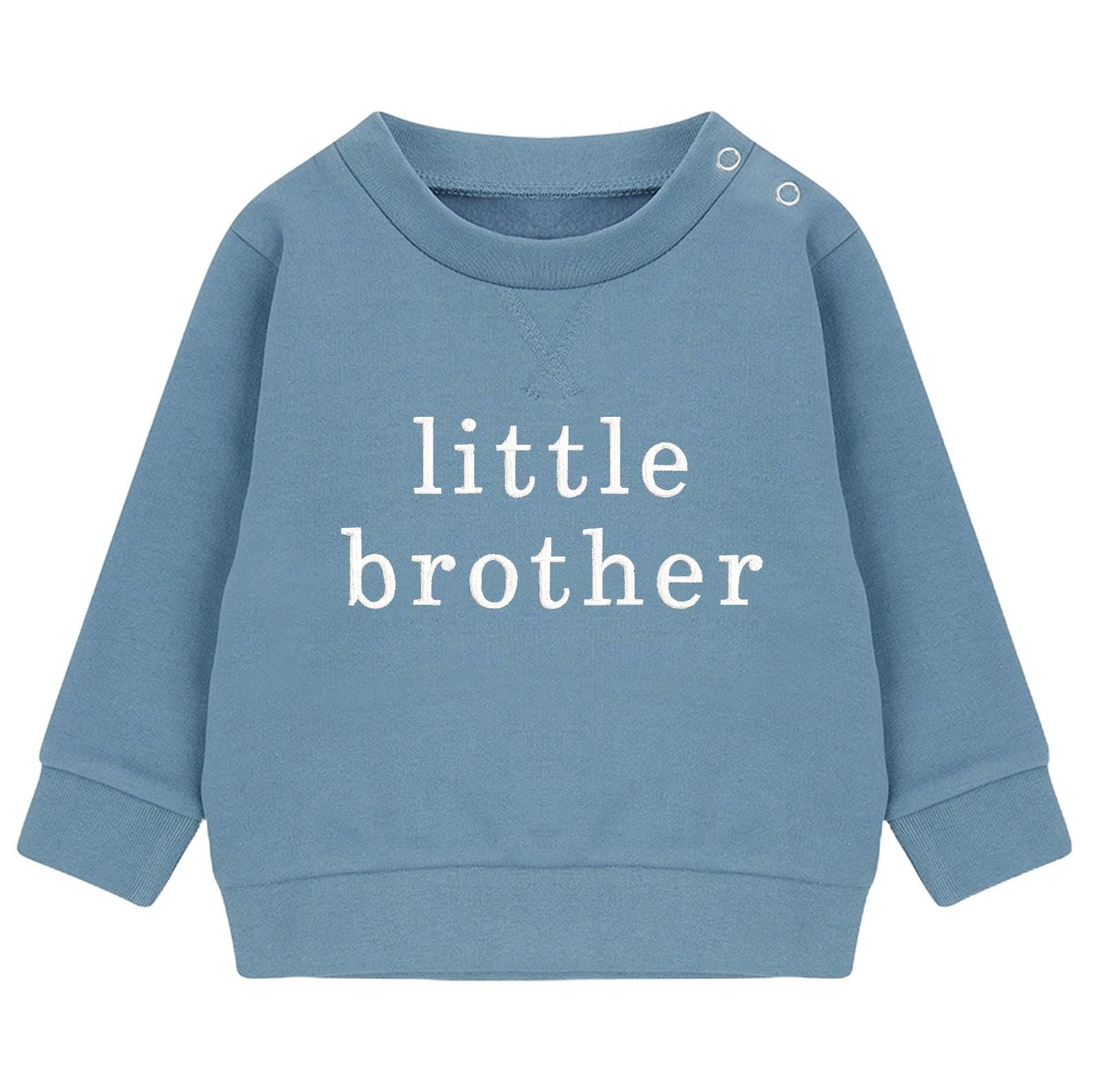 Embroidered Big & Little Brother Boys Sustainable Sweatshirts Blue Baby and Toddler Matching New Siblings