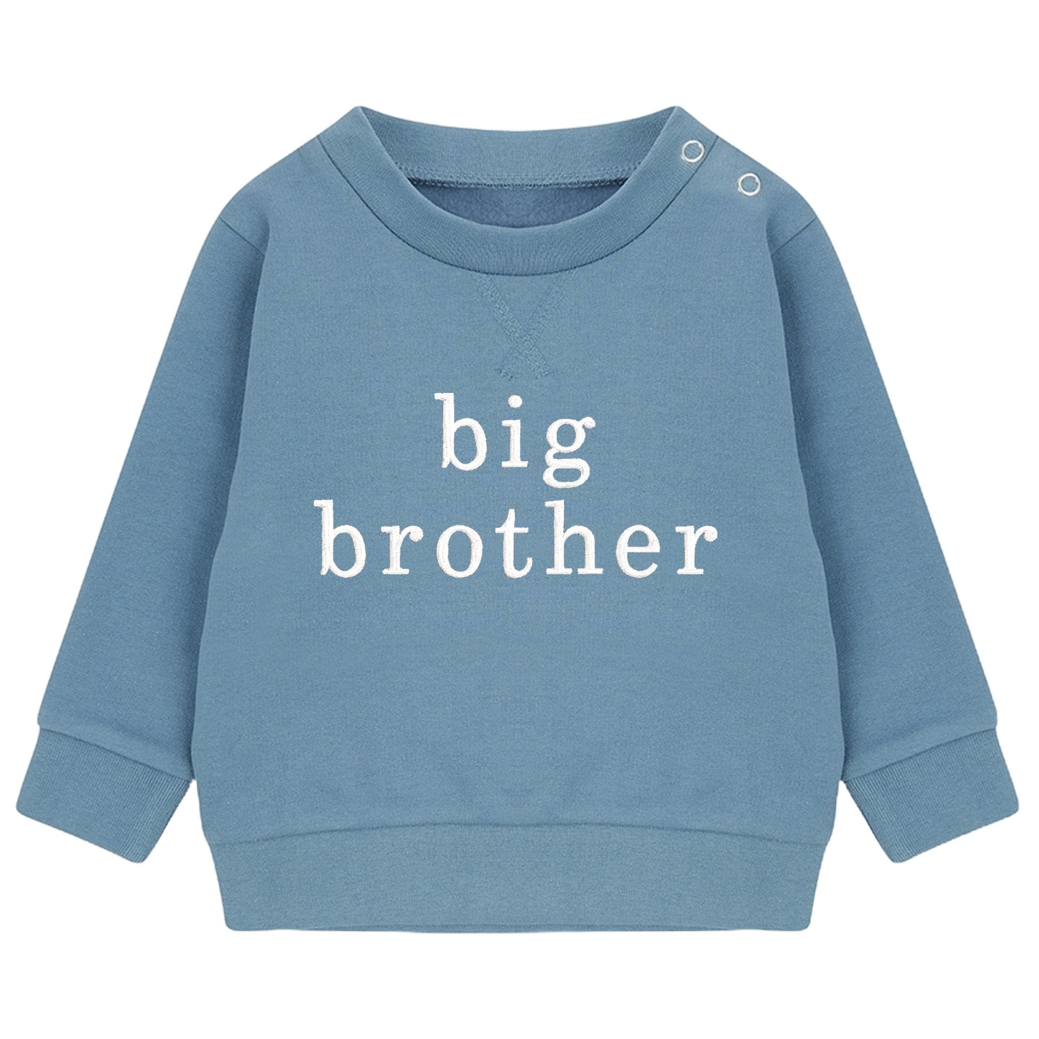 Embroidered Big & Little Brother Boys Sustainable Sweatshirts Blue Baby and Toddler Matching New Siblings