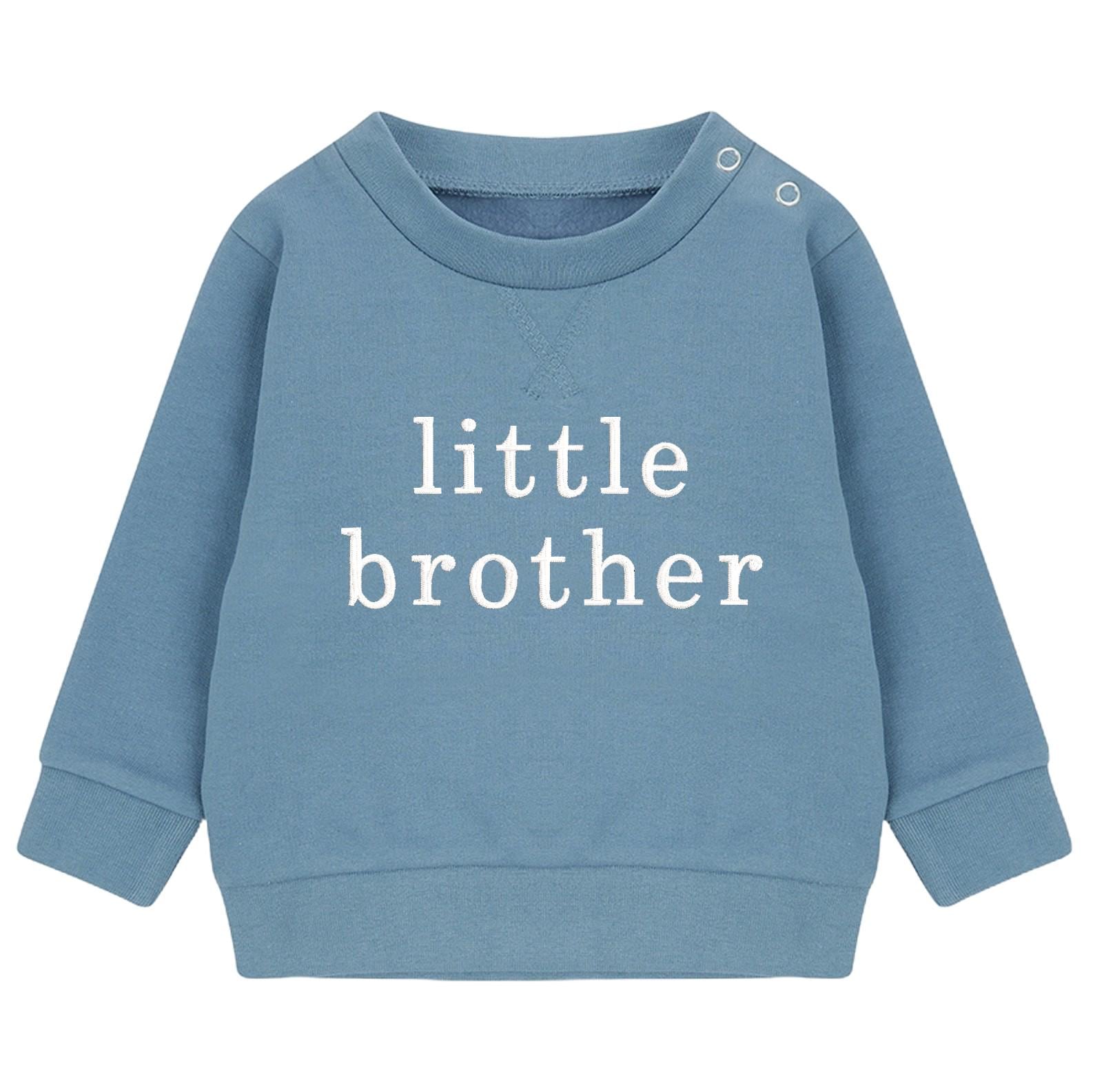 Embroidered Big & Little Brother Boys Sustainable Sweatshirts Blue Baby and Toddler Matching New Siblings